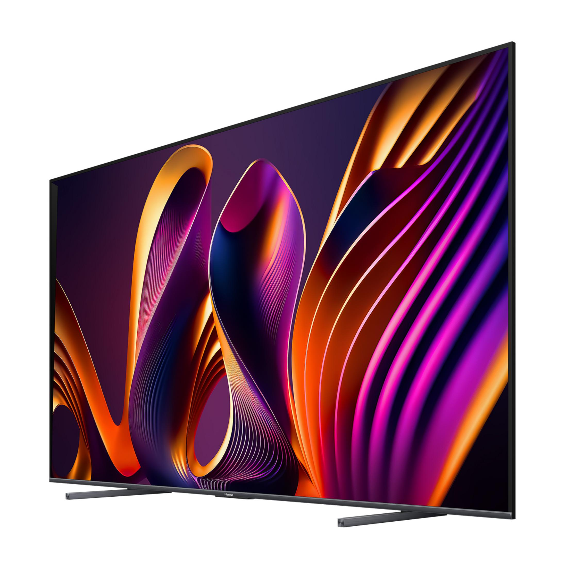 Un televisore moderno con un'immagine di sfondo astratta e colorata.