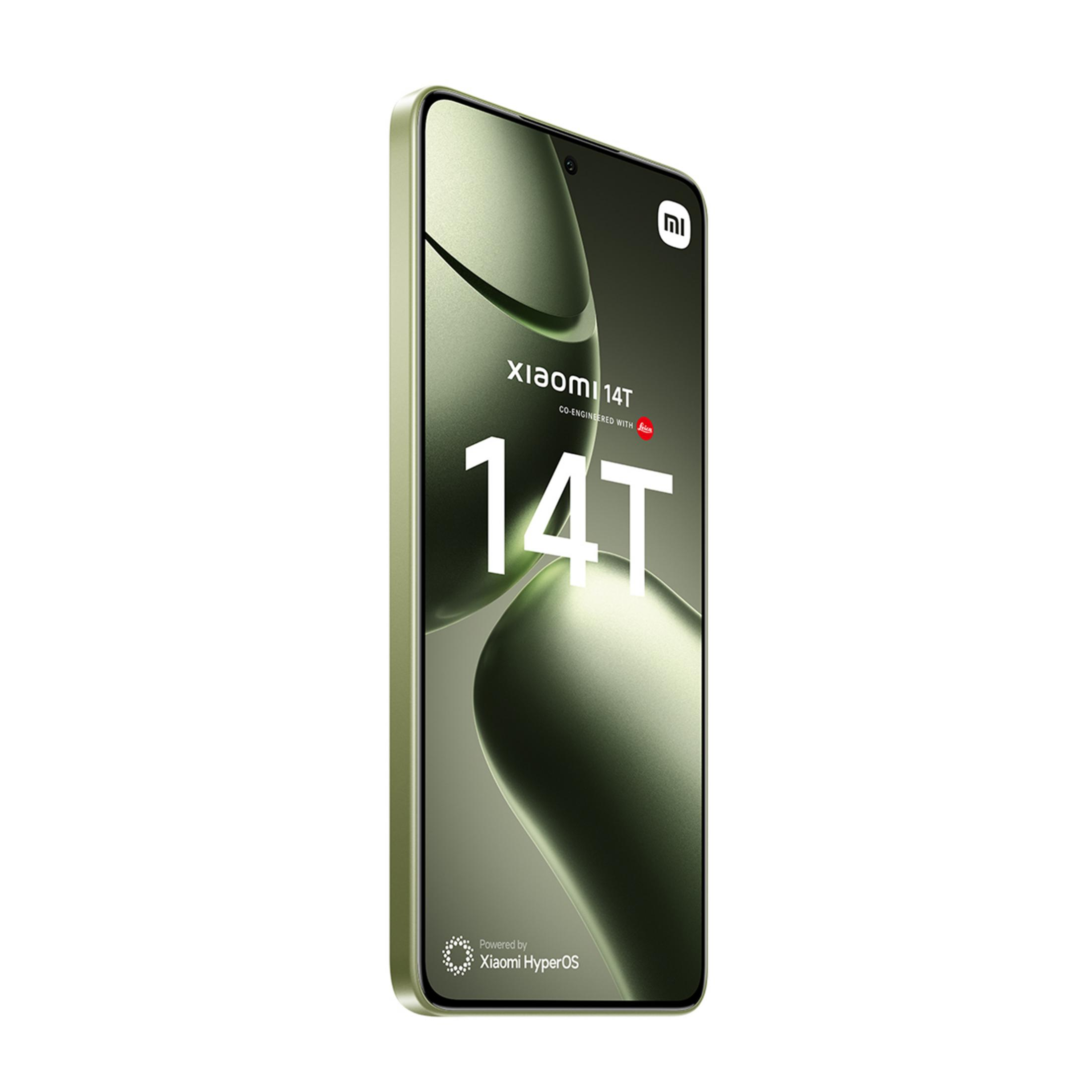 A green Xiaomi 14T smartphone with Leica branding.