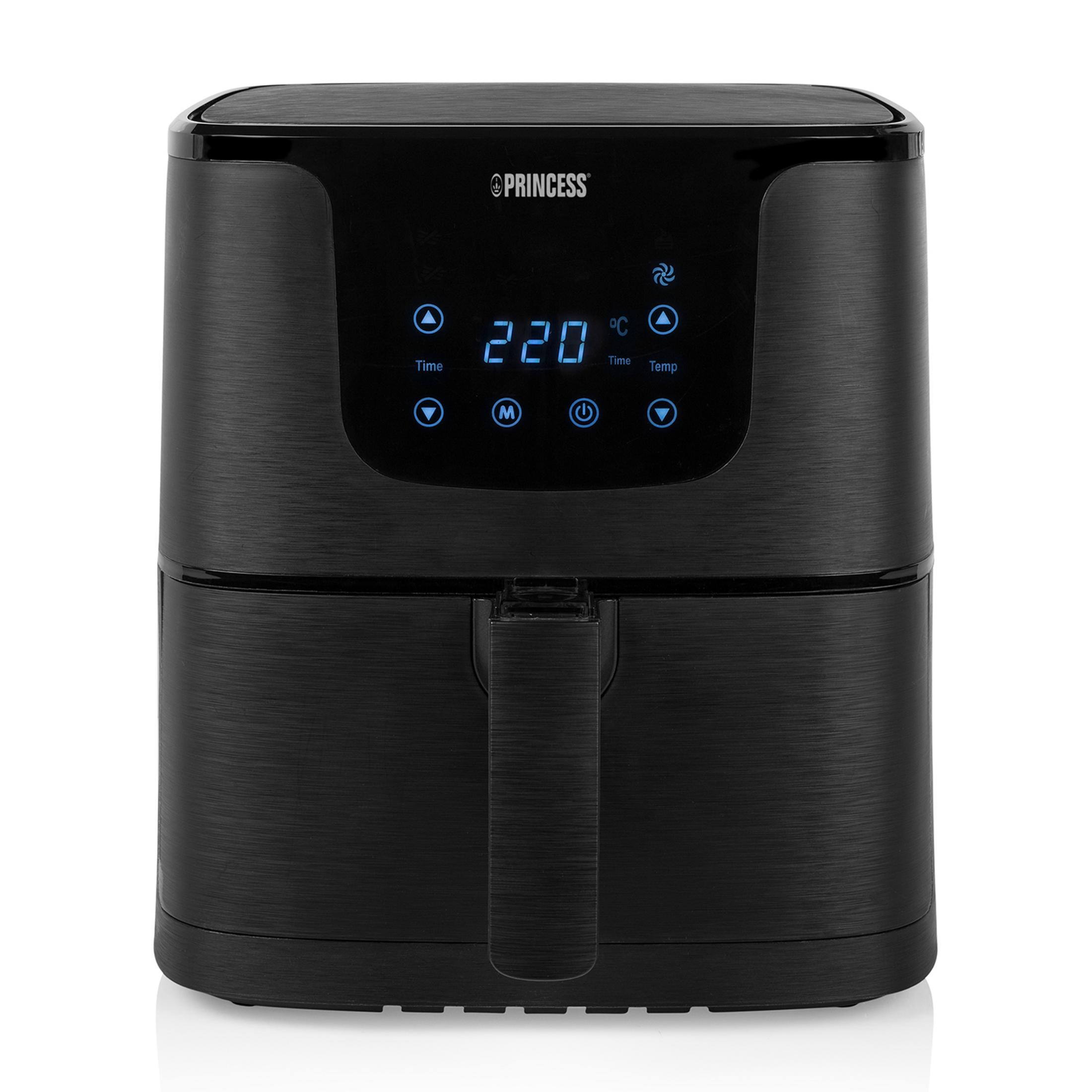 Czarna frytkownica beztłuszczowa Princess z cyfrowym wyświetlaczem.