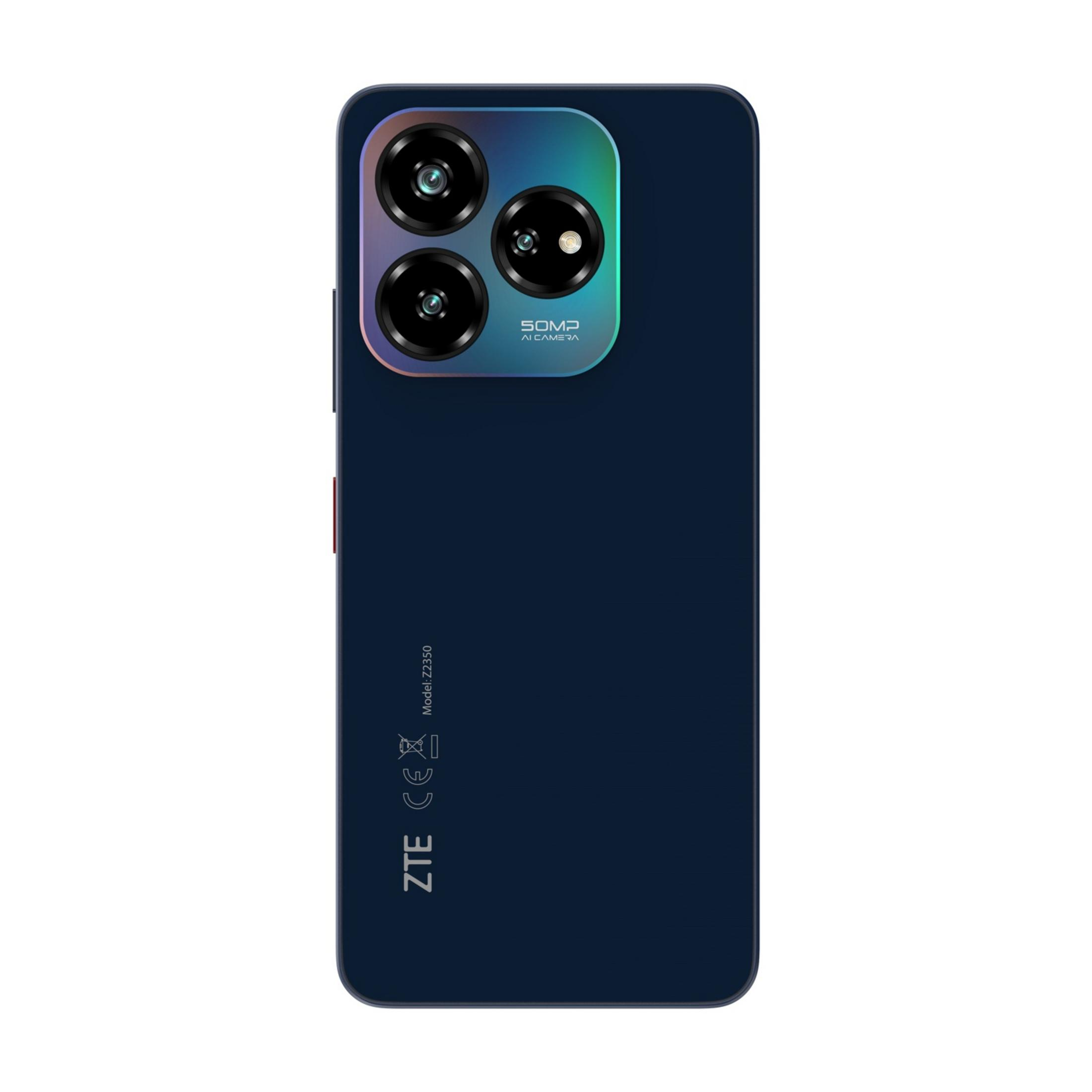 Smartphone blu scuro con tre fotocamere e scritta "50MP AI CAMERA".