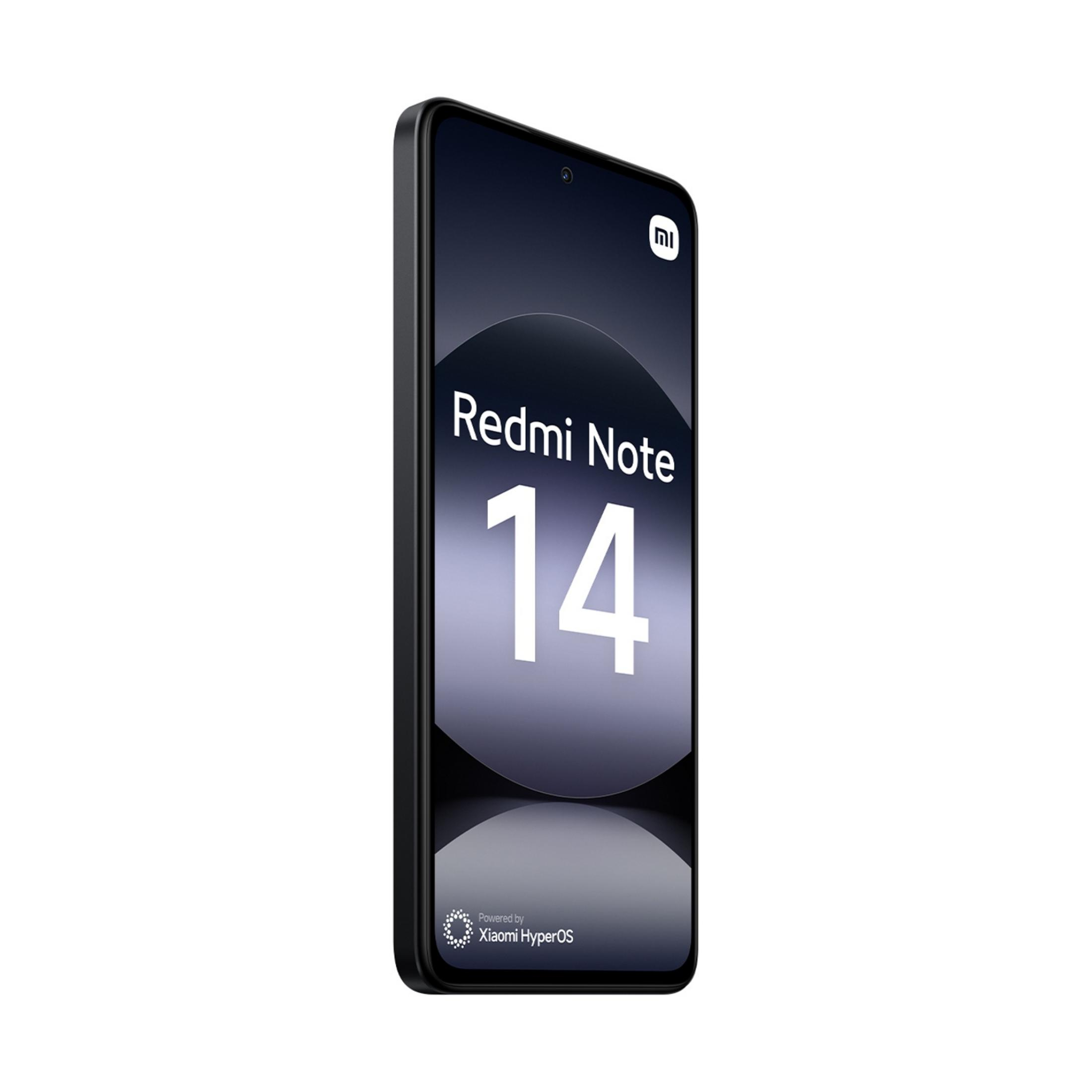 Czarny smartfon z logo i napisem "Redmi Note 14".