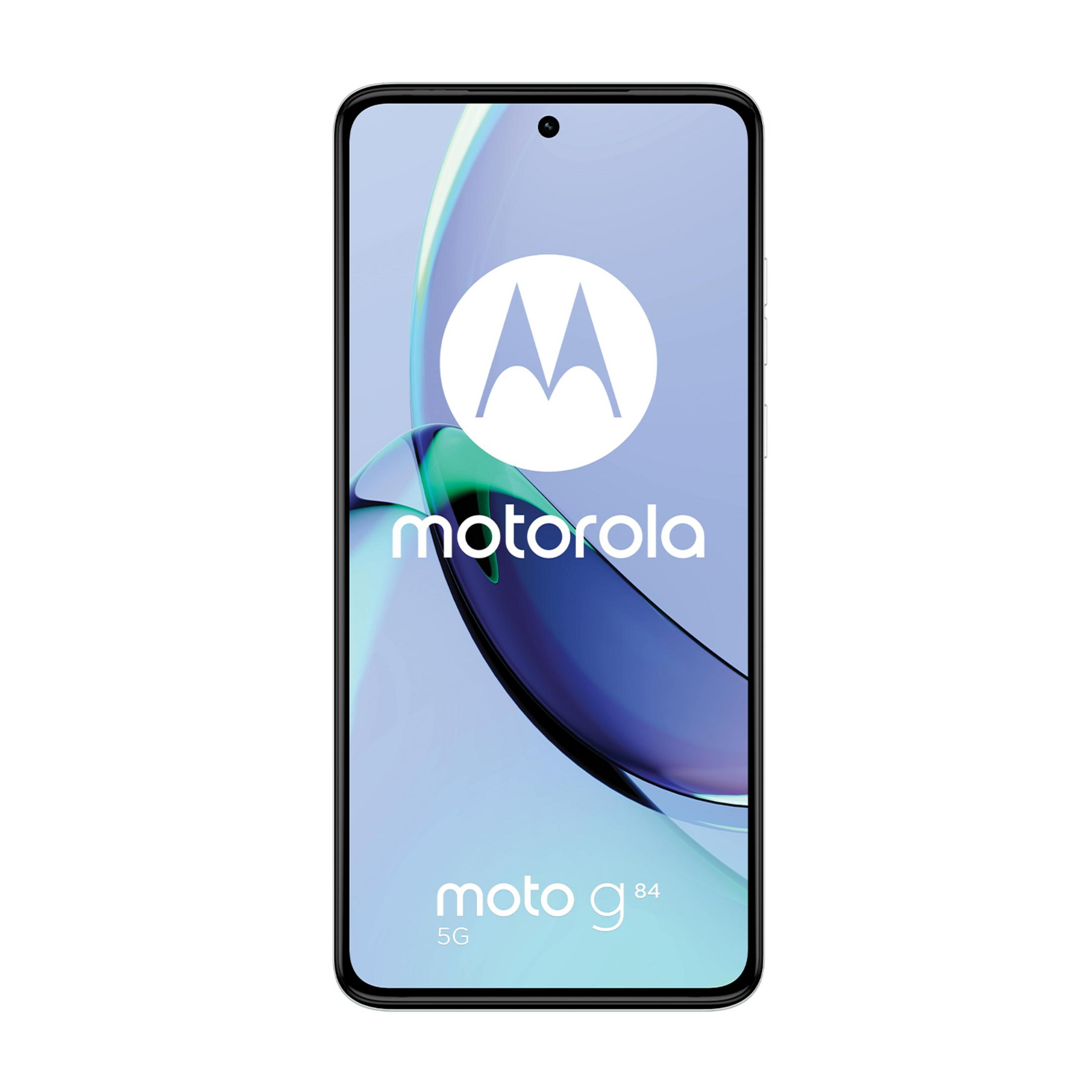 Uno smartphone Motorola Moto G84 5G con logo bianco Motorola.