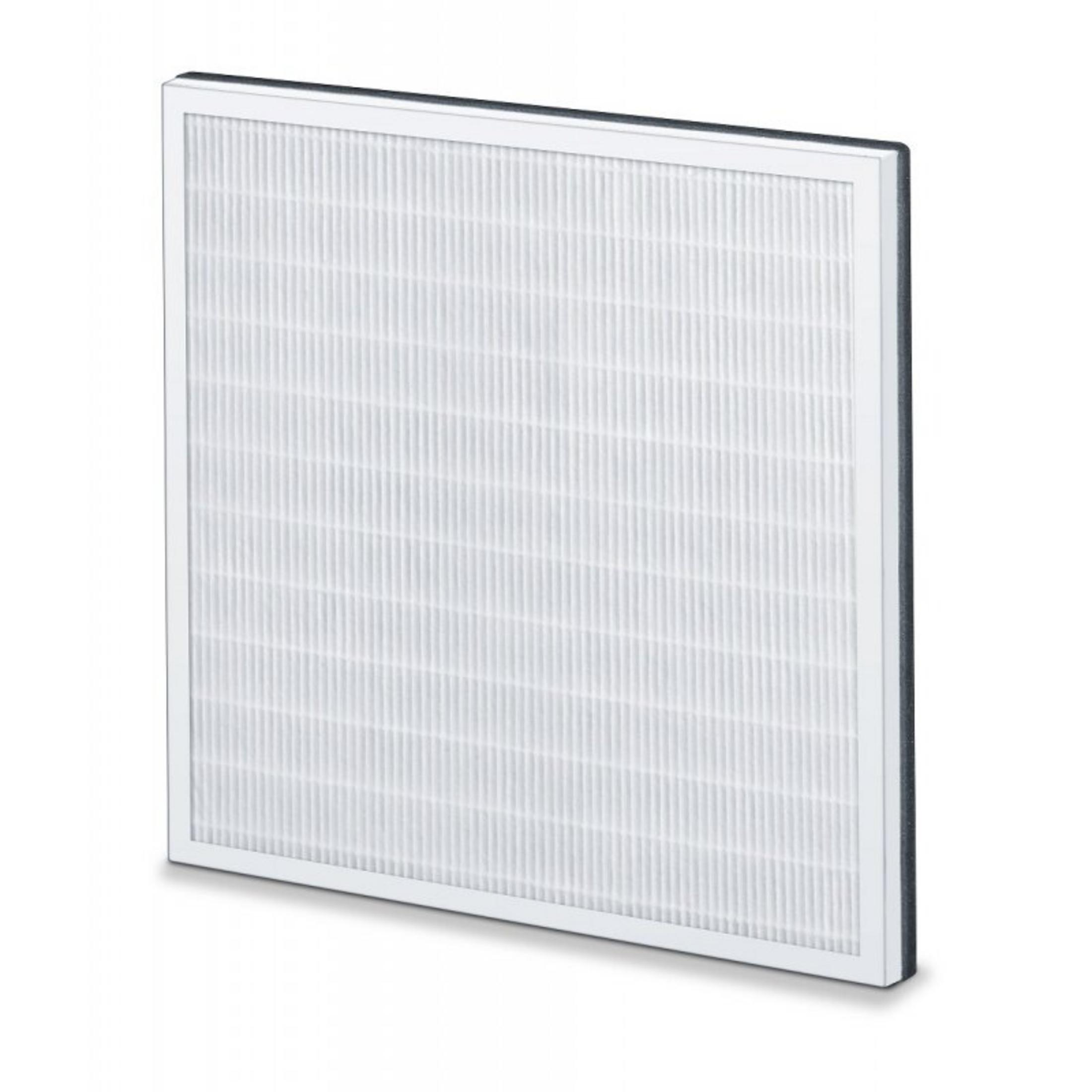 Un filtro HEPA bianco con struttura plissettata e cornice bianca.