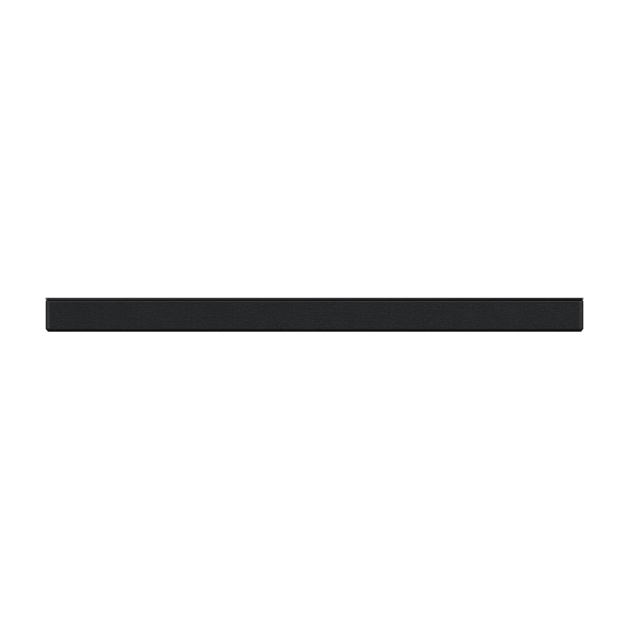 Una barra de sonido negra y delgada sobre un fondo blanco.