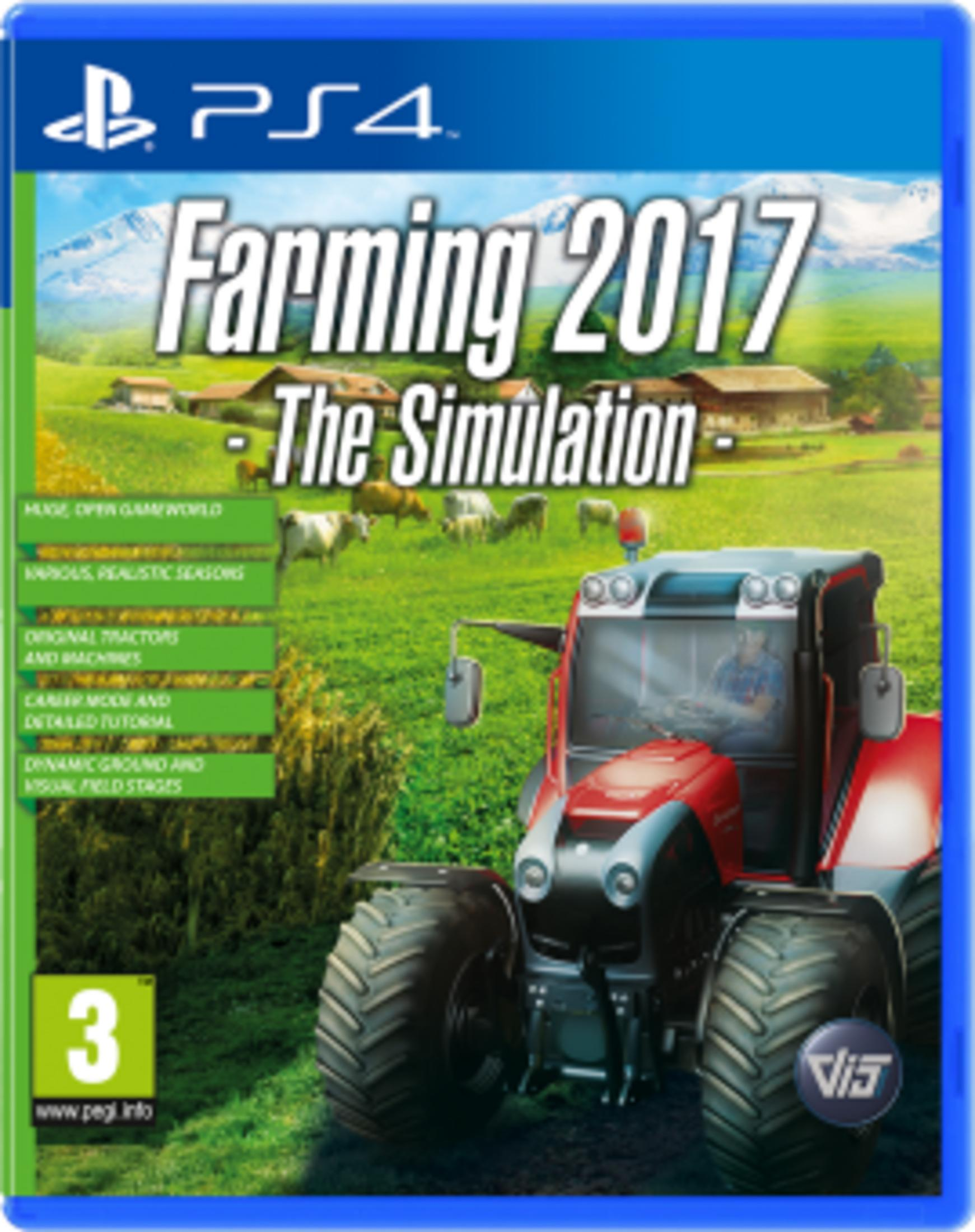Gioco PS4 "Farming 2017 - The Simulation" con trattore e fattoria.