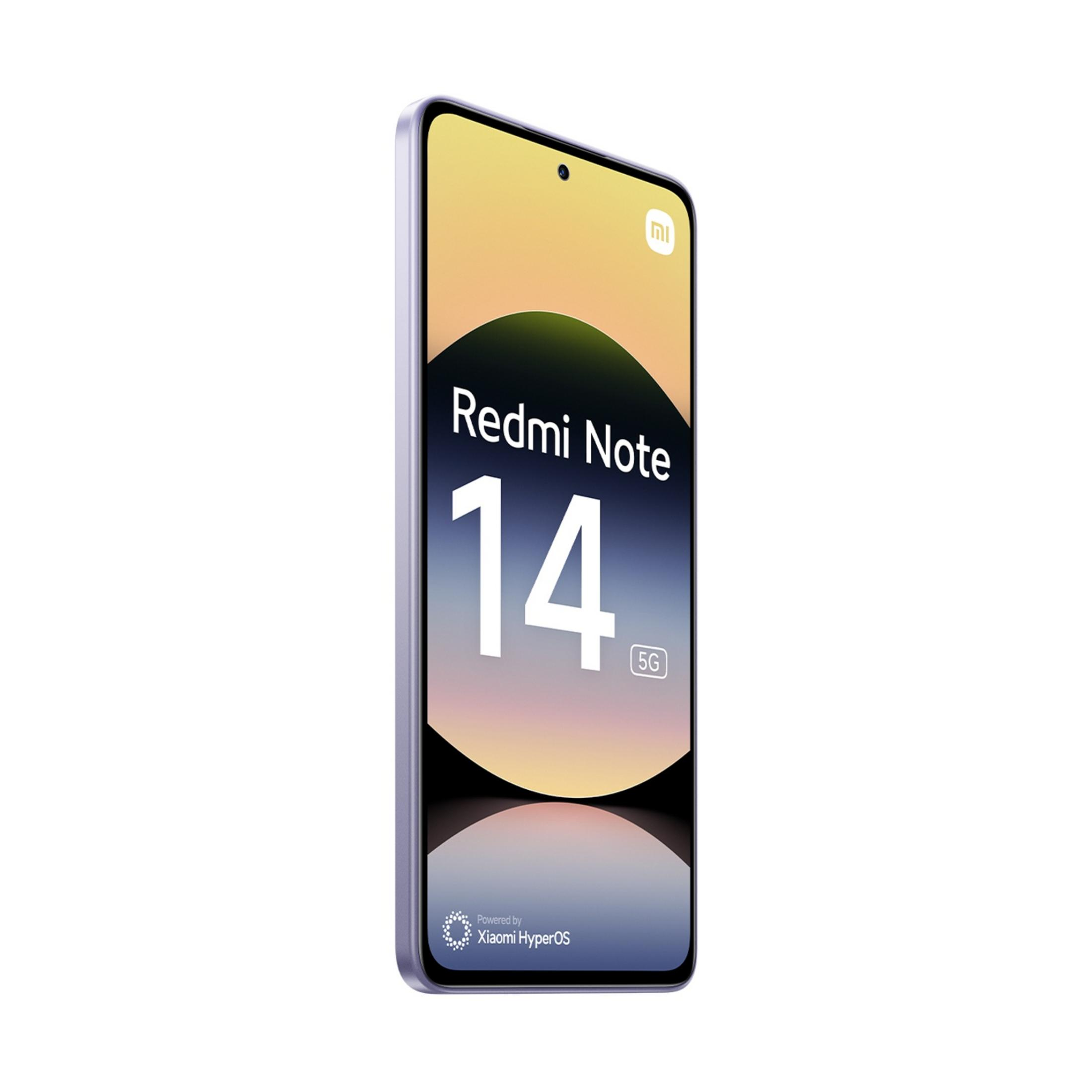 Szary smartfon wyświetla napis Redmi Note 14 5G.