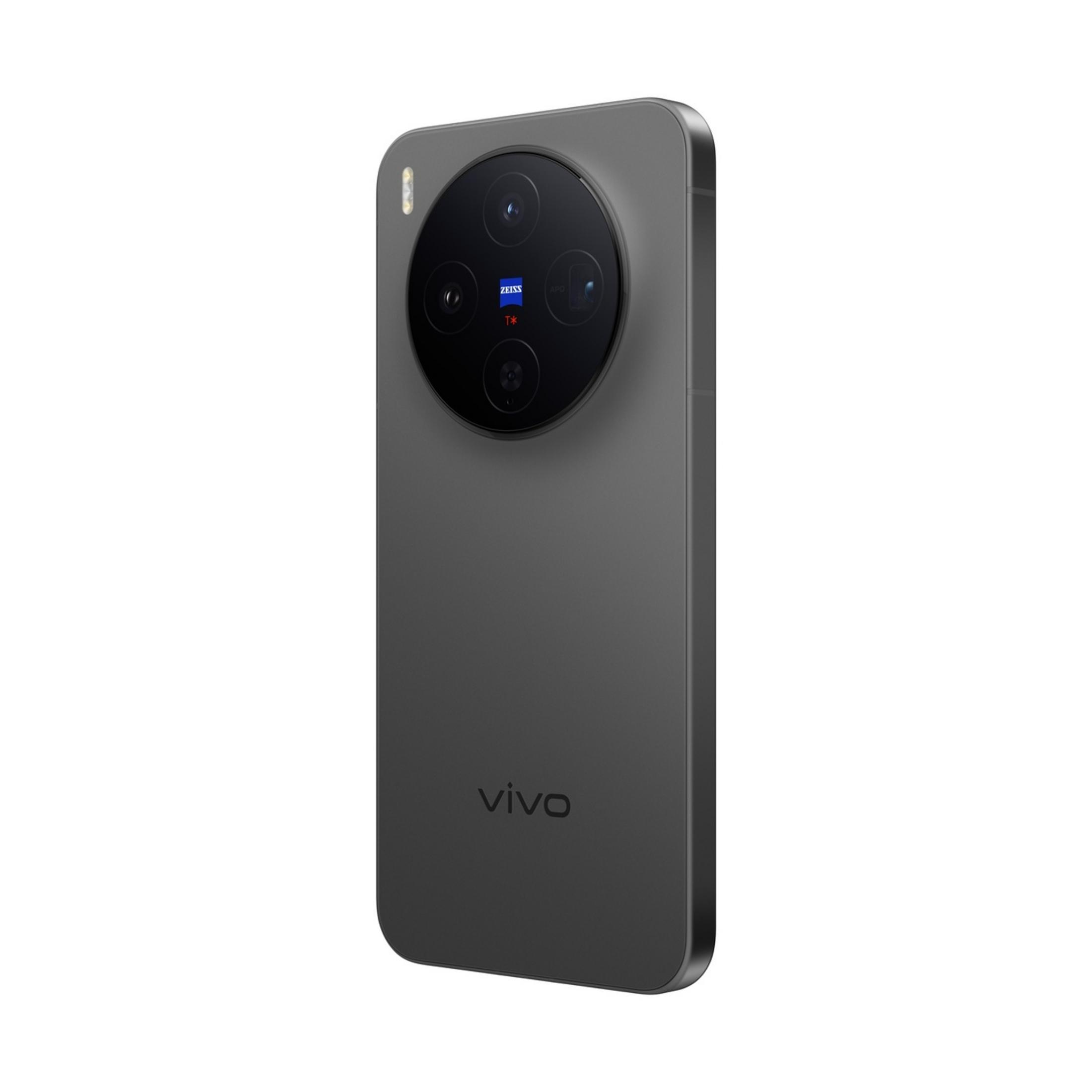 Smartphone grigio con modulo fotocamera circolare e logo Zeiss.