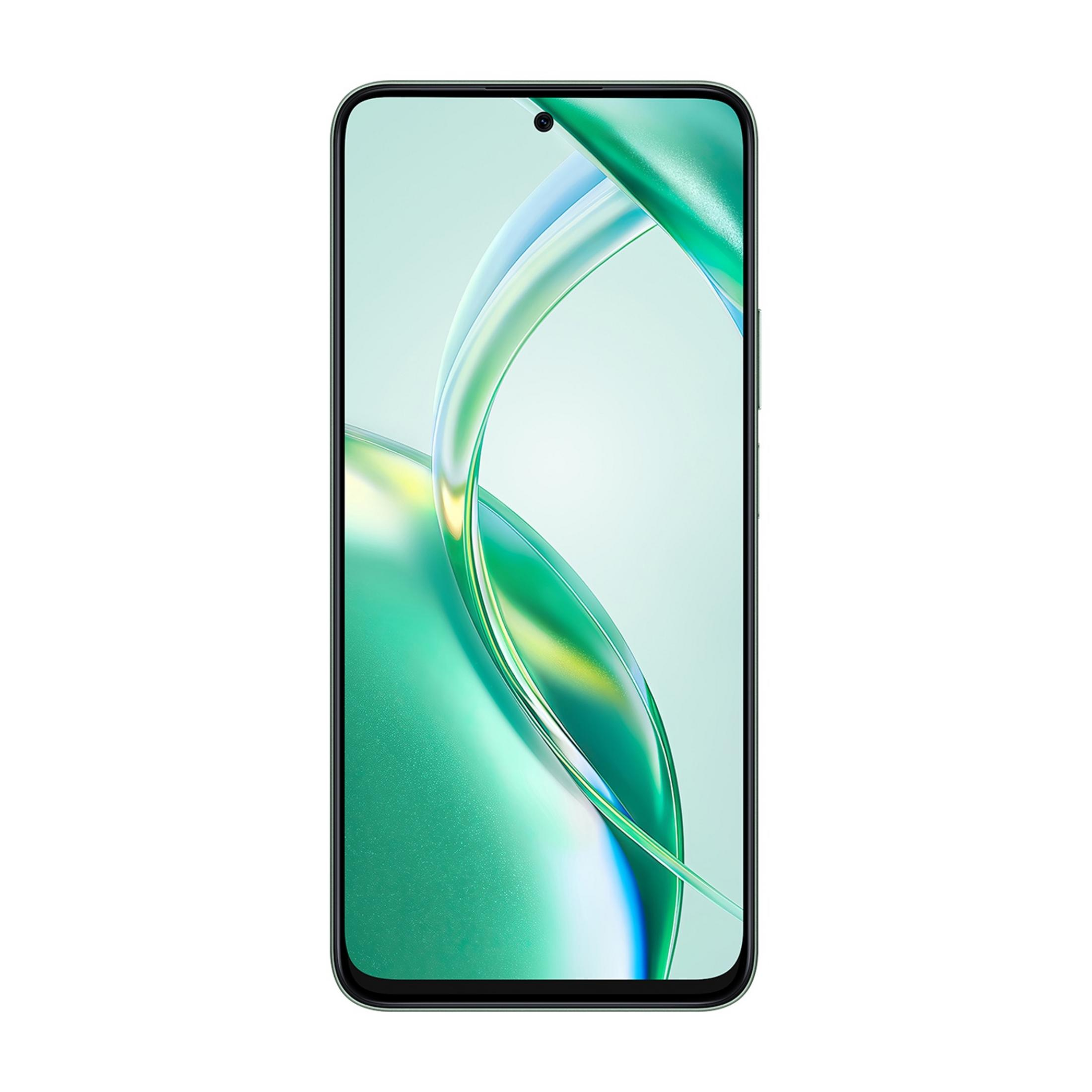 Uno smartphone con un motivo astratto verde sullo schermo.