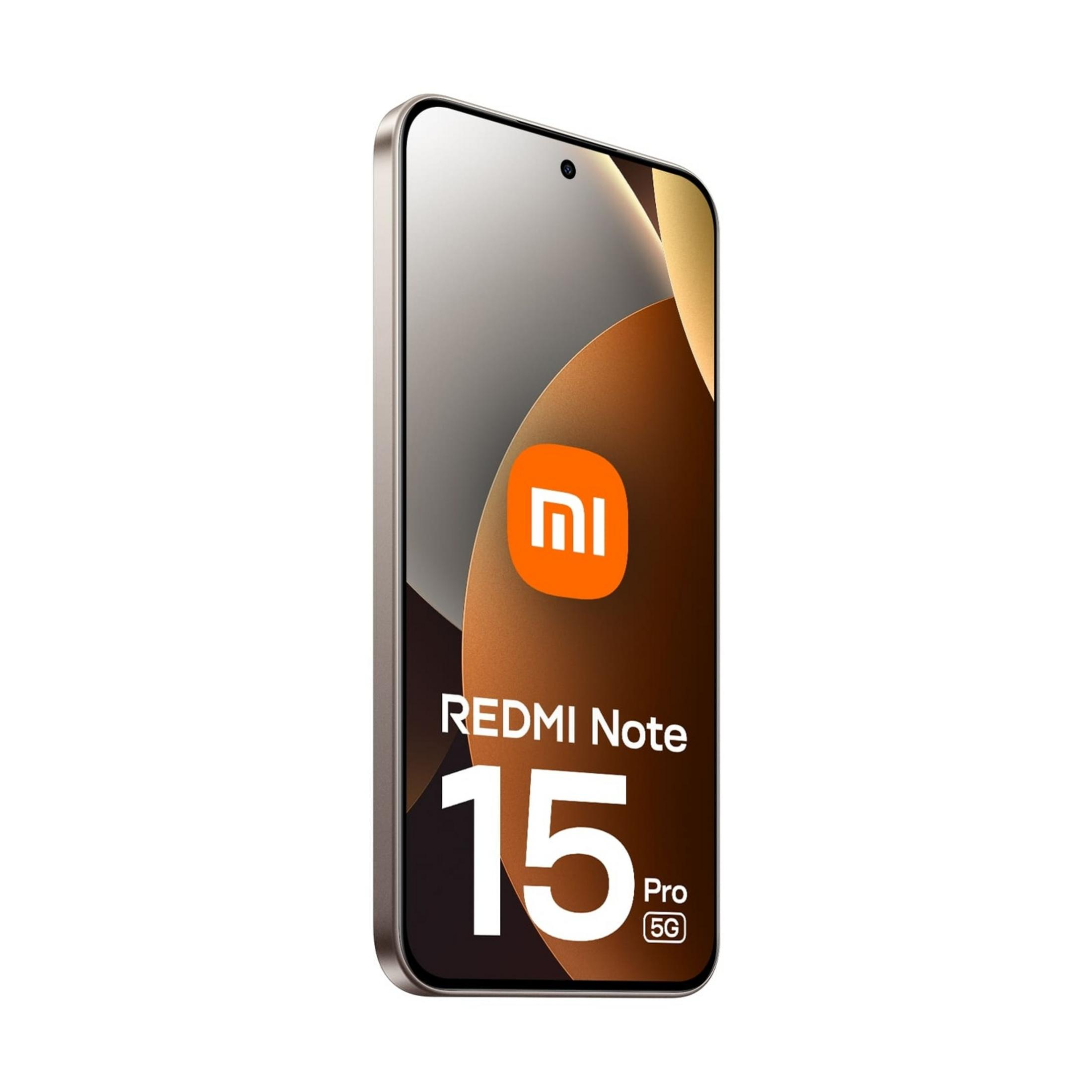 Srebrny smartfon z logo Xiaomi i napisem „REDMI Note 15 Pro 5G”.
