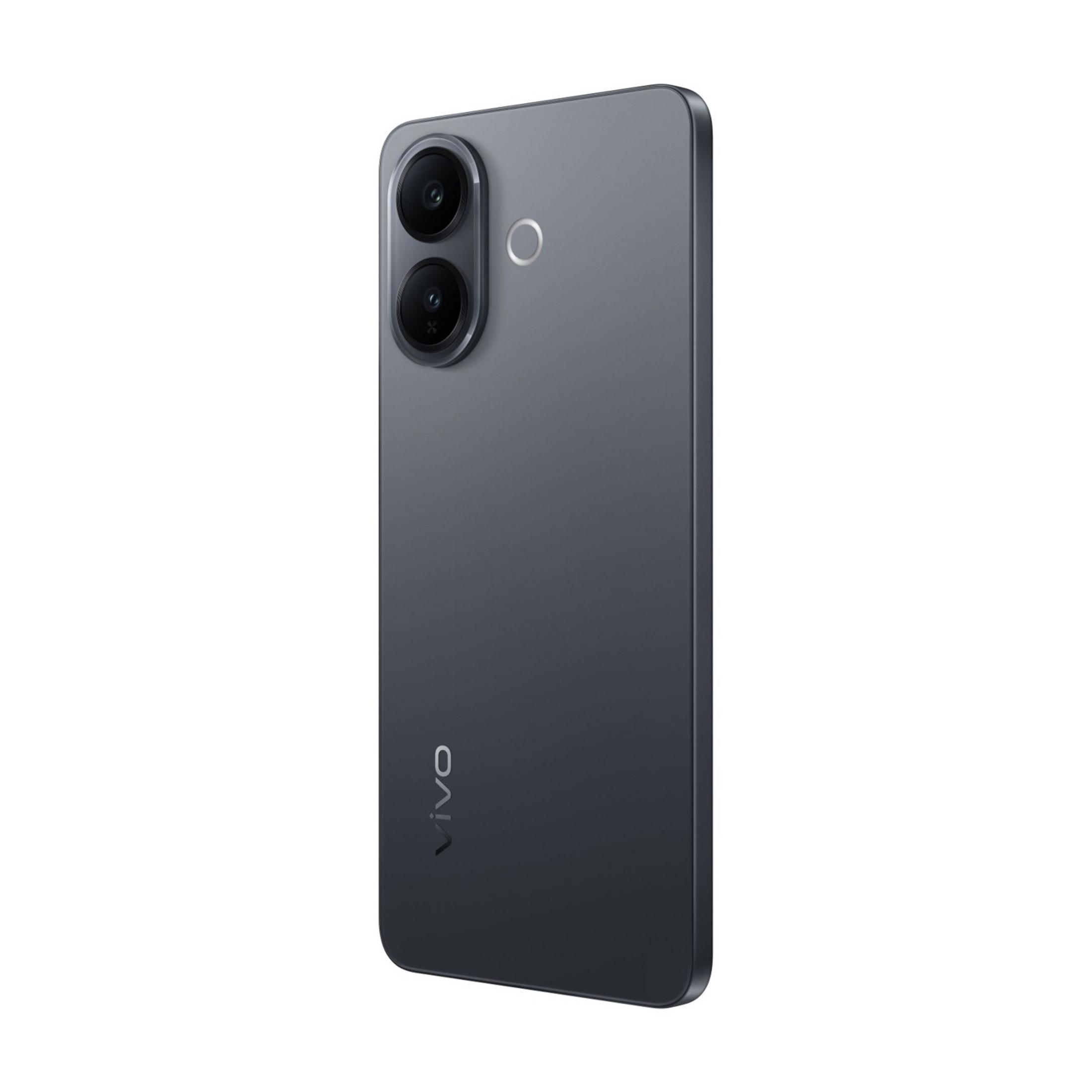 Teléfono inteligente gris oscuro con dos cámaras y el logo de Vivo.