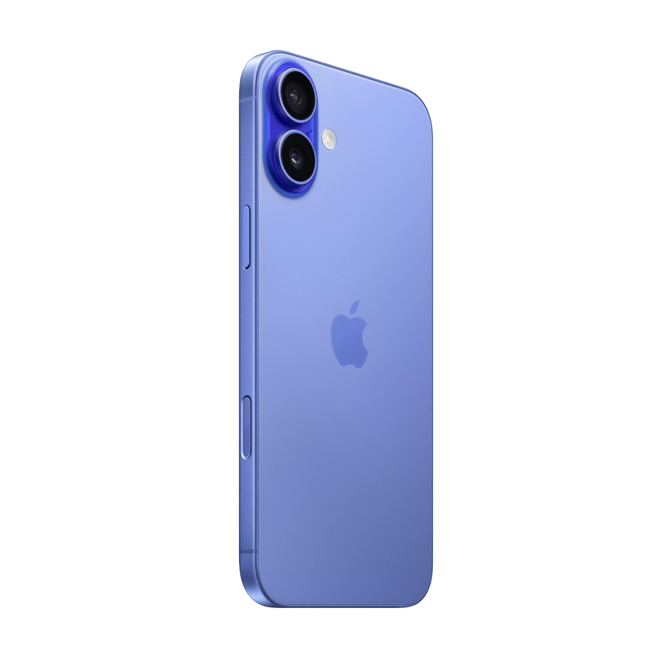 Un iPhone morado con dos cámaras y el logo de Apple.