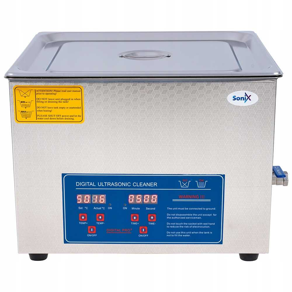 Cyfrowa myjka ultradźwiękowa ze stali nierdzewnej z cyfrowym wyświetlaczem i panelem sterowania.