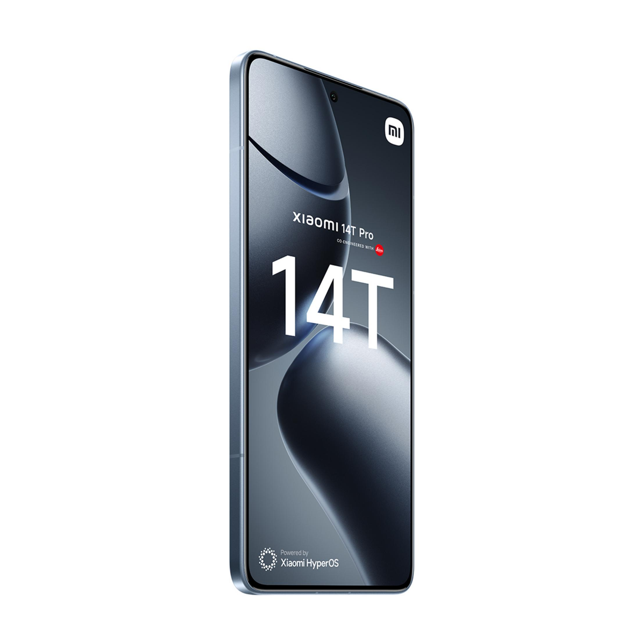 Szary smartfon Xiaomi 14T Pro z logo Leica na białym tle.