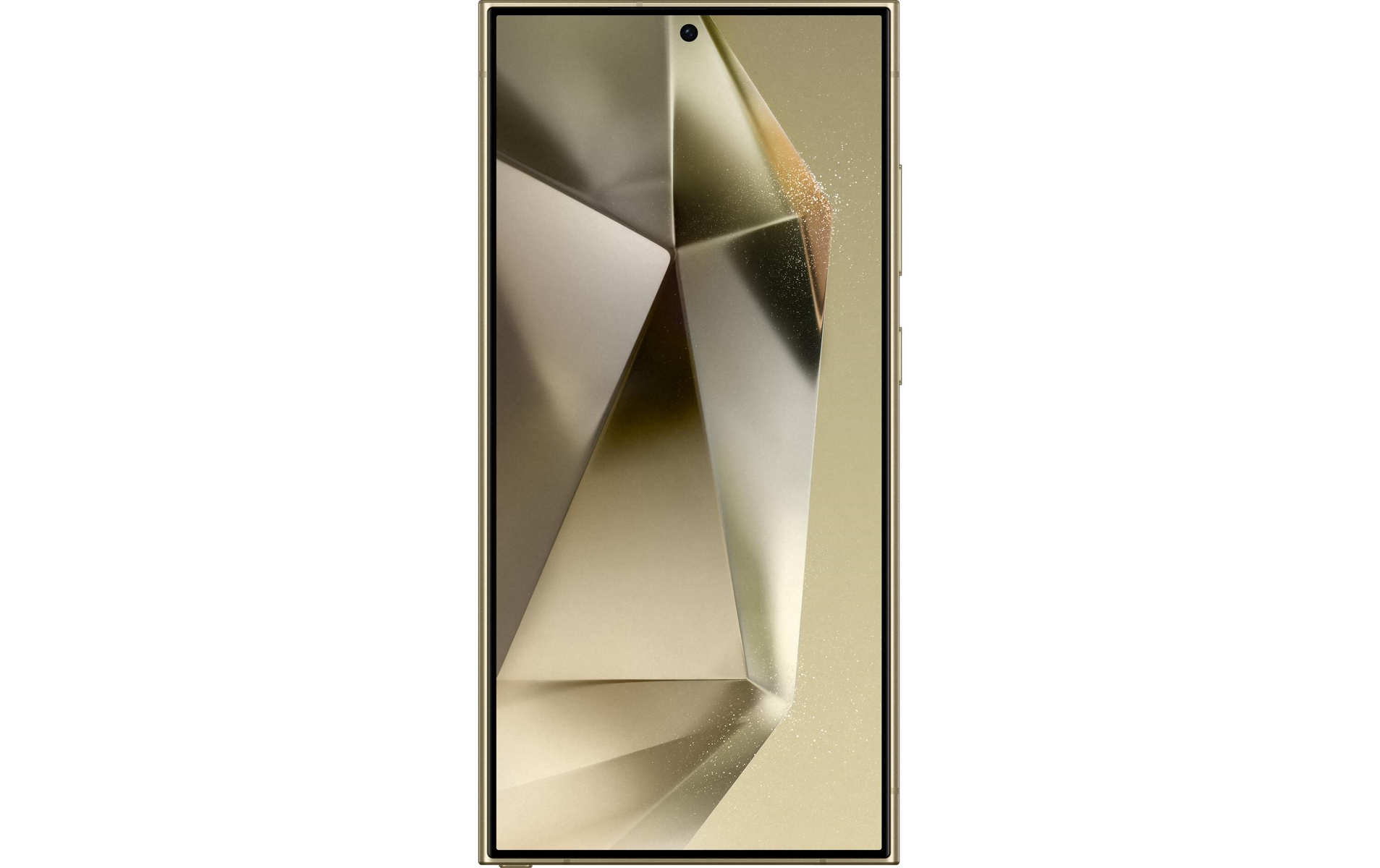 Złoty ekran smartfona z abstrakcyjnym, fasetowanym wzorem.