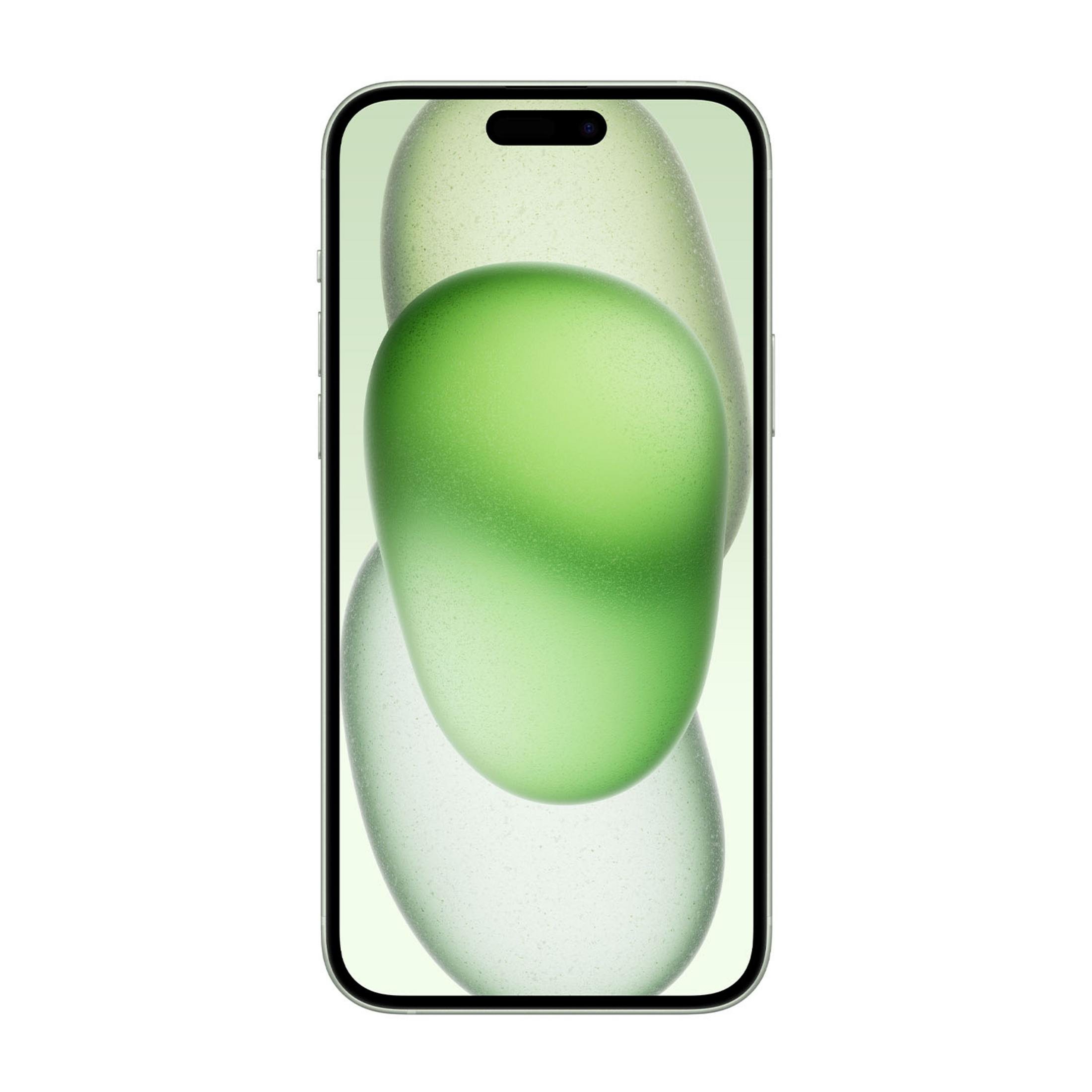 Smartfon wyświetlający zielone, abstrakcyjne tło na ekranie.
