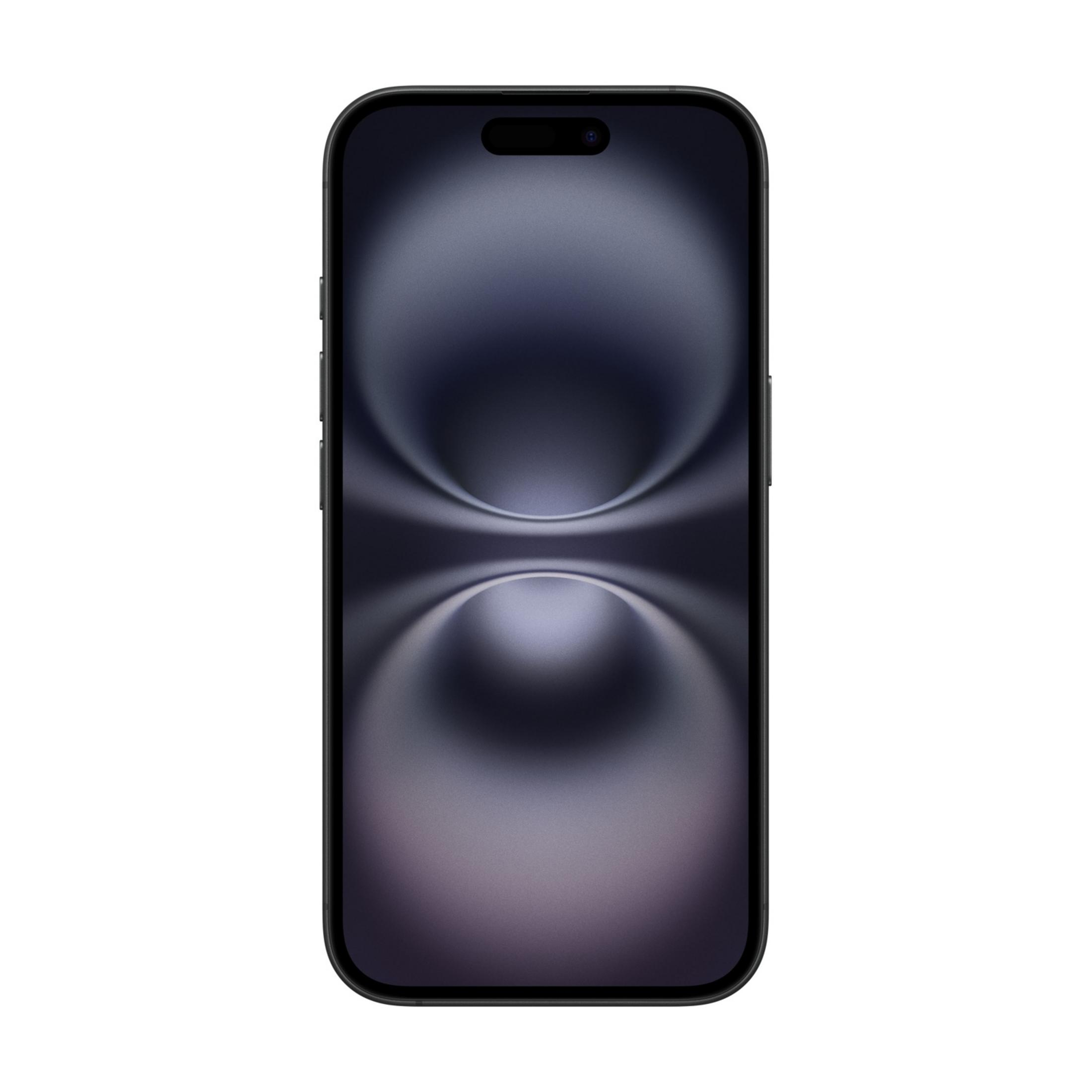 Czarny smartfon z ciemną, abstrakcyjną tapetą.