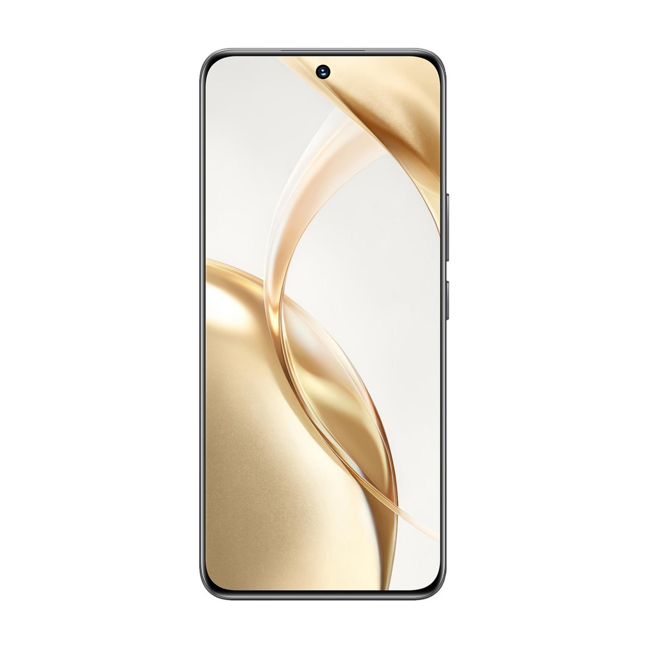 Smartfon ze złotym, płynnym wzorem na ekranie.