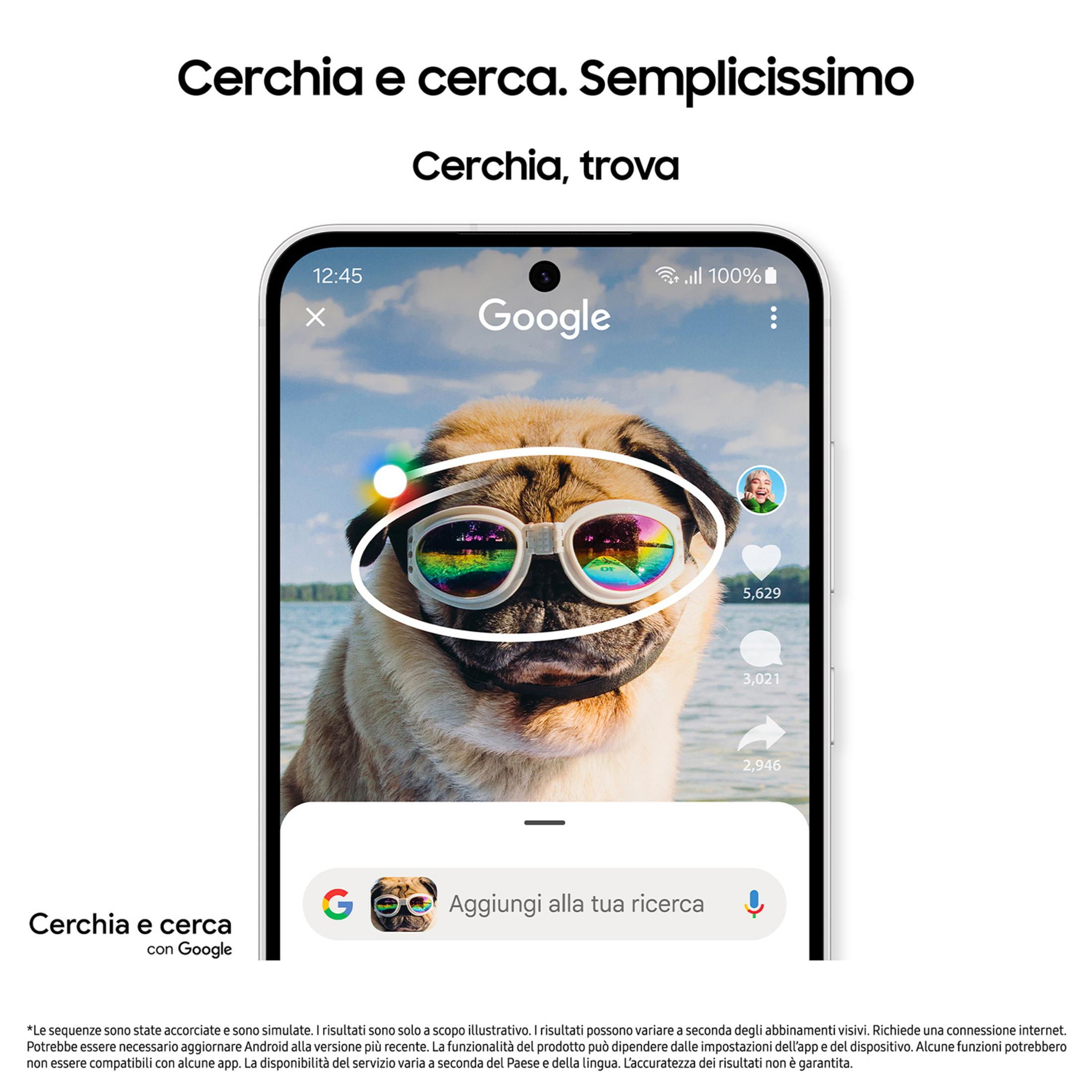 Un carlino indossa occhiali da sole colorati vicino a un lago. Sovrapposto elementi app Google.