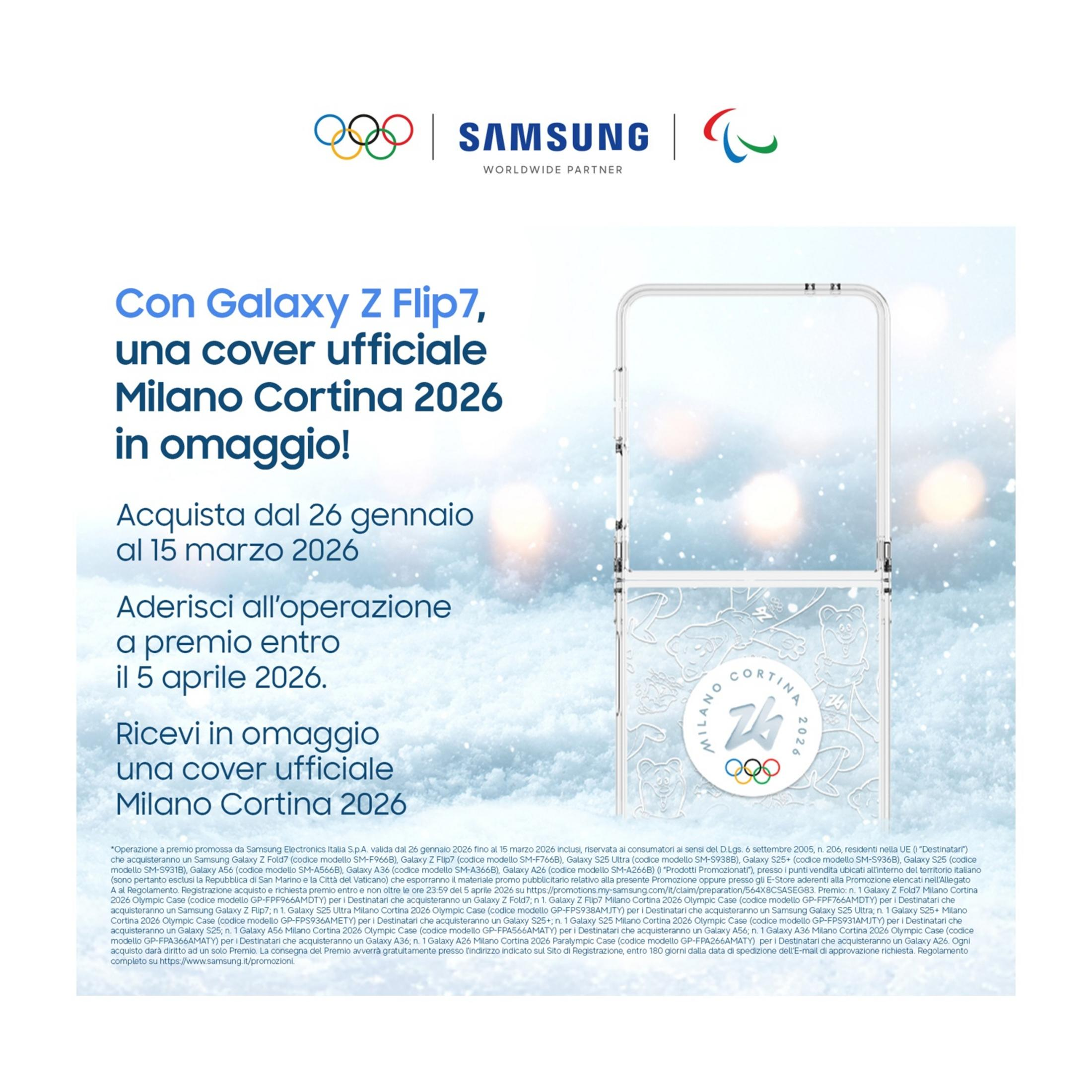 Oferta Samsung Galaxy Z Flip7: bezpłatne oficjalne etui Milano Cortina 2026.