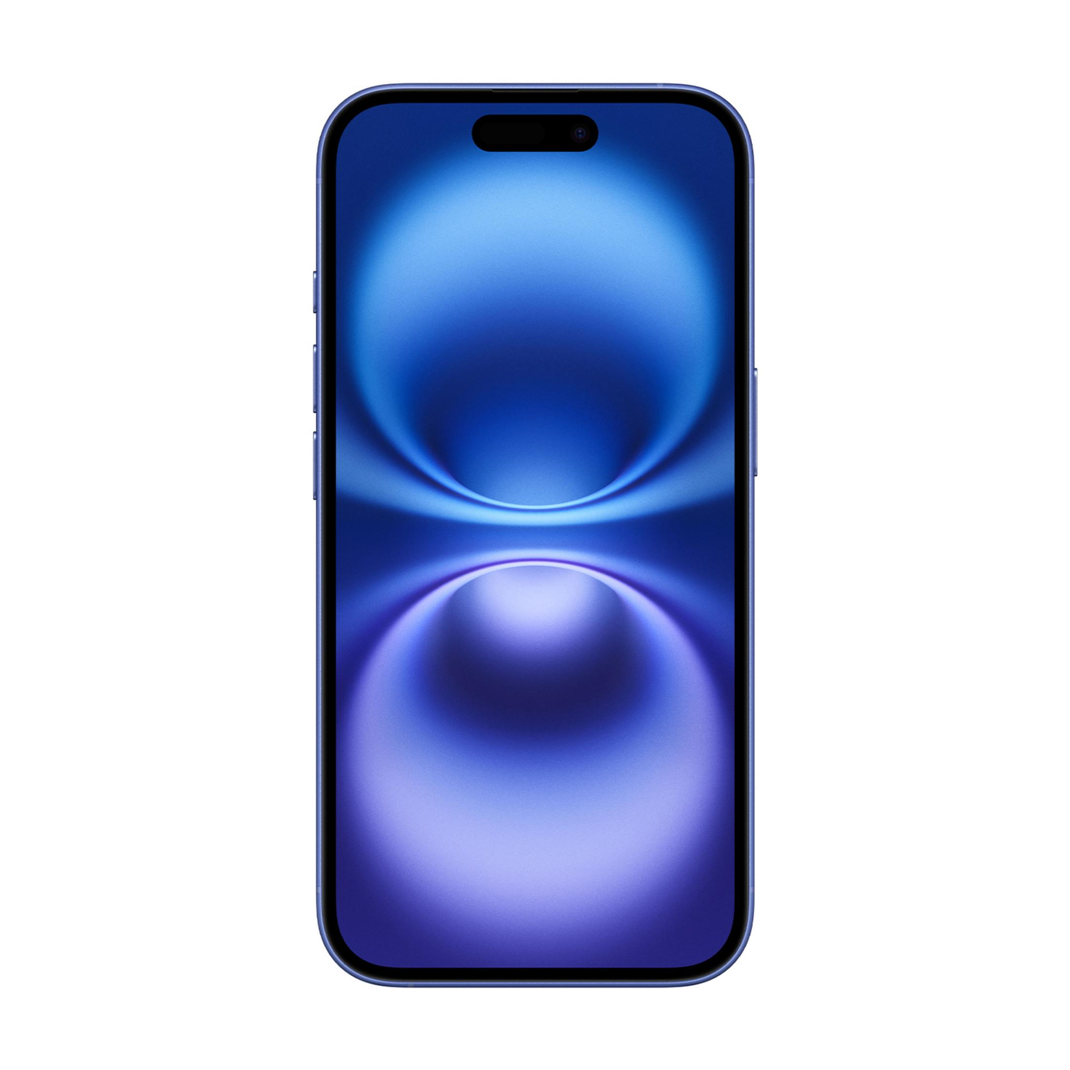 Niebieski smartfon wyświetlający dynamiczną niebieską tapetę.