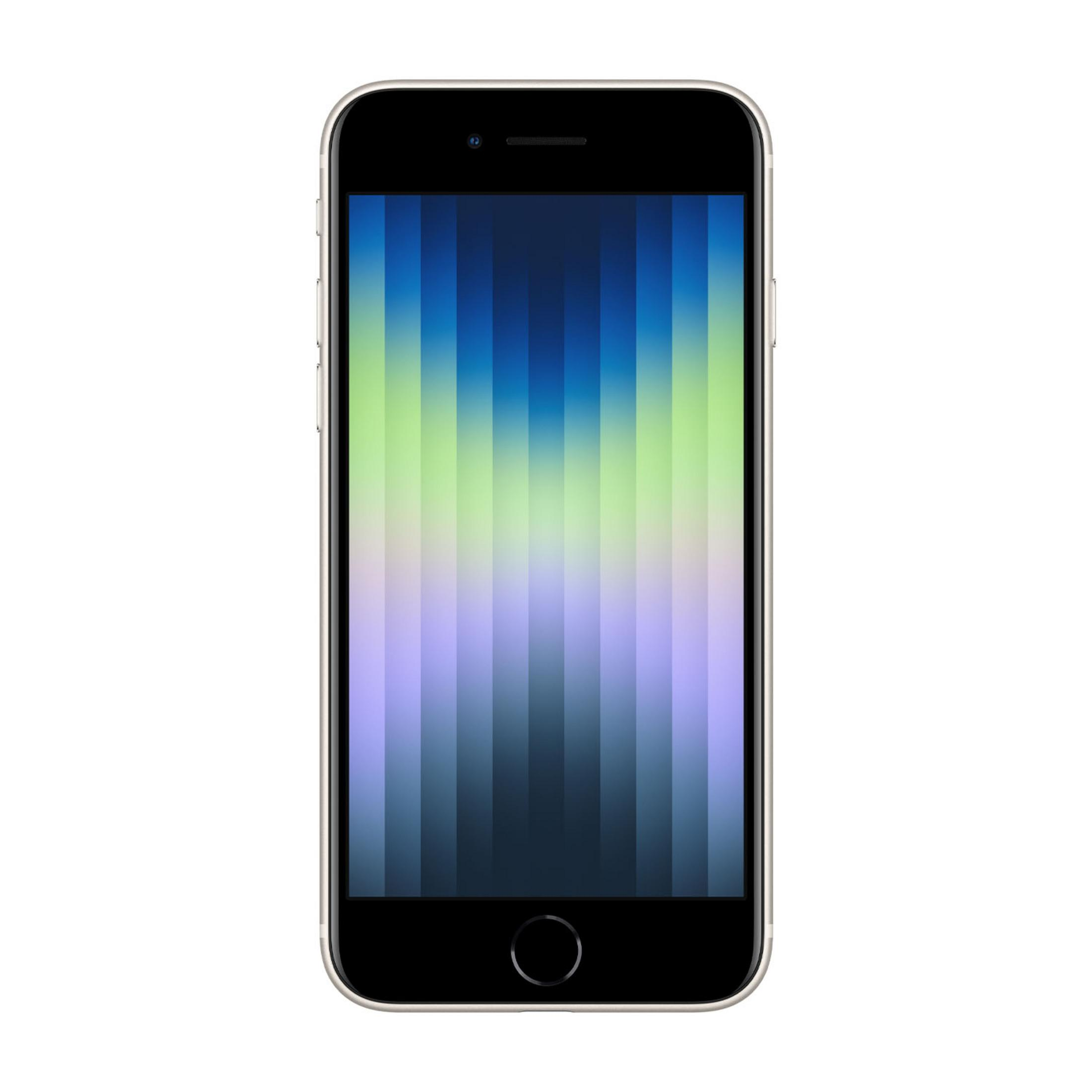 Srebrny smartfon wyświetlający pionową tapetę z gradientem niebieskiego, zielonego i fioletowego.