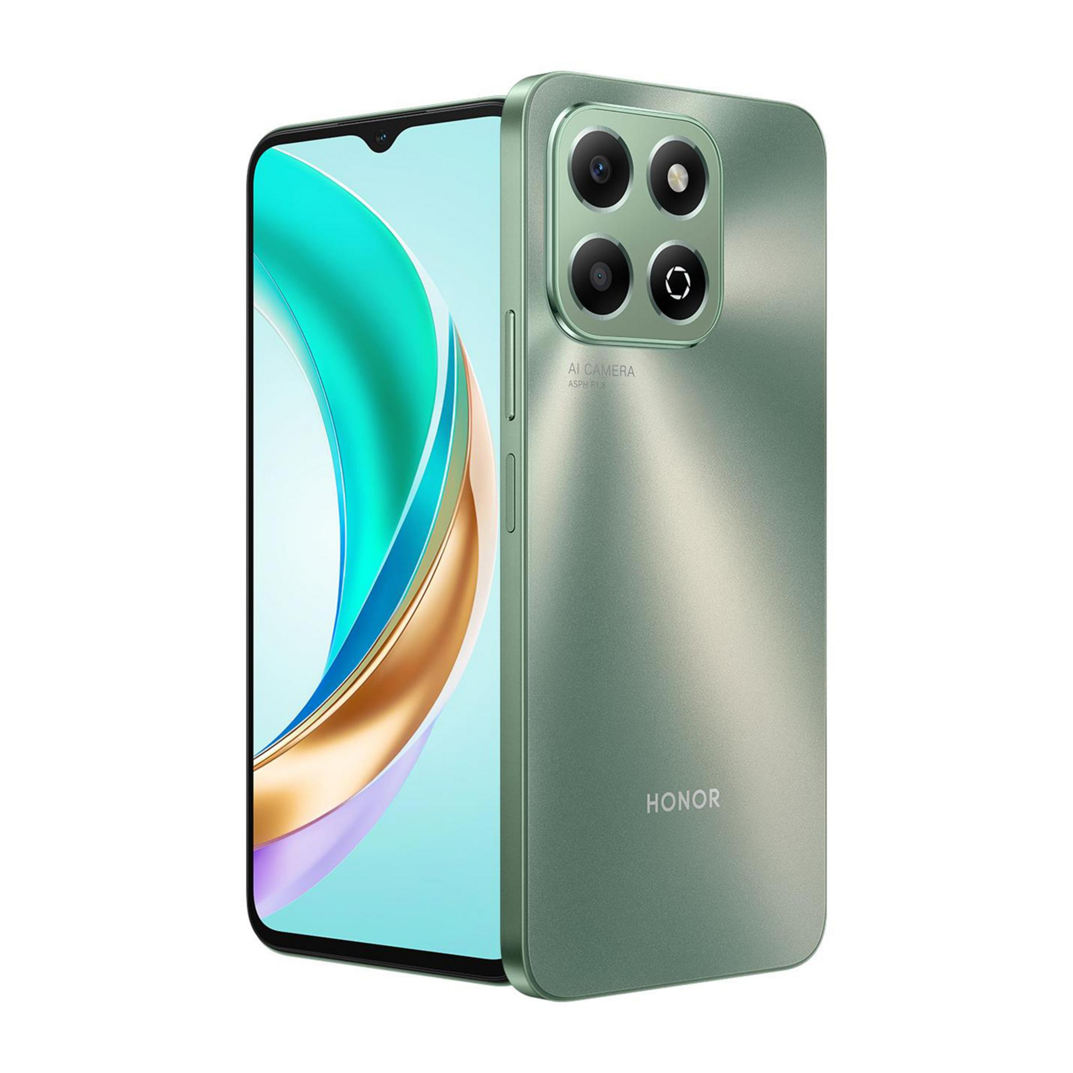 Zielony smartfon Honor z poczwórnym aparatem z tyłu.