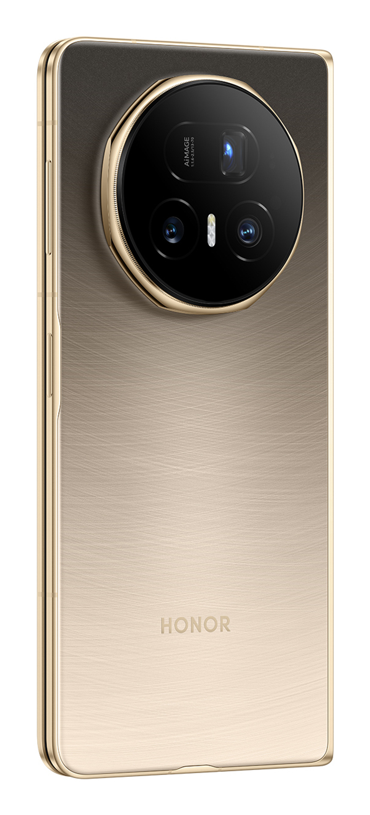 Tył złotego smartfona HONOR z okrągłym modułem aparatu.