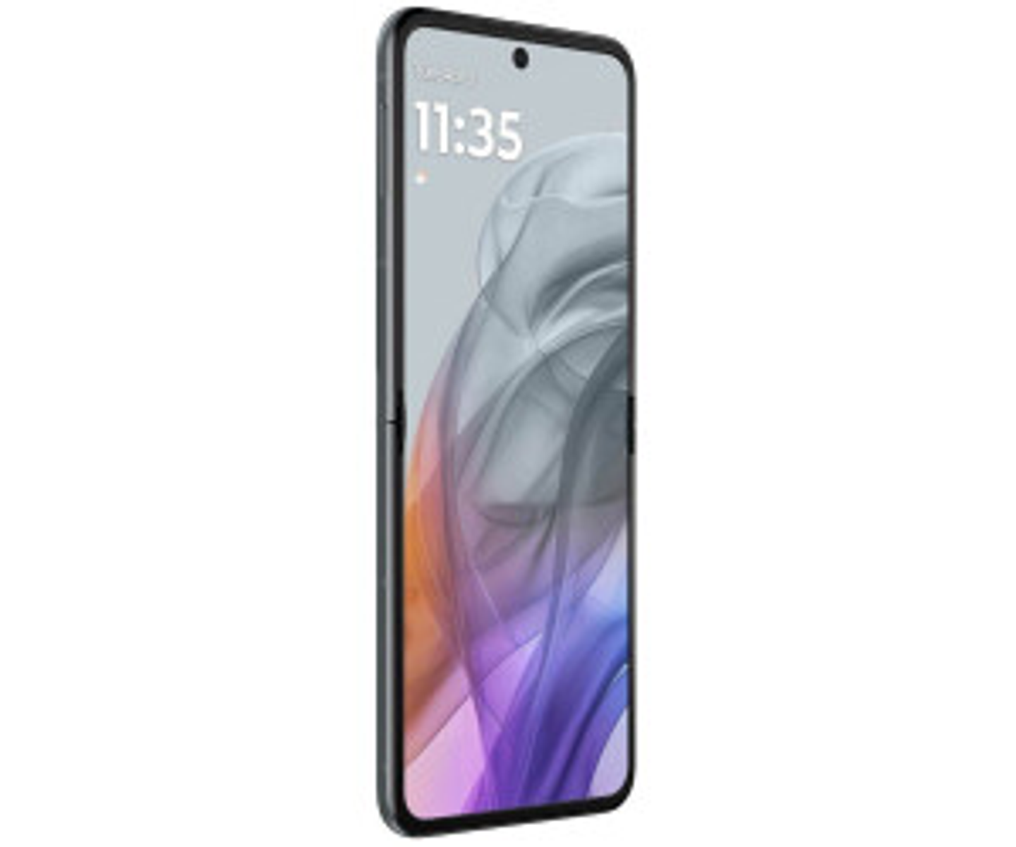 Czarny smartfon z abstrakcyjną tapetą, godzina 11:35.