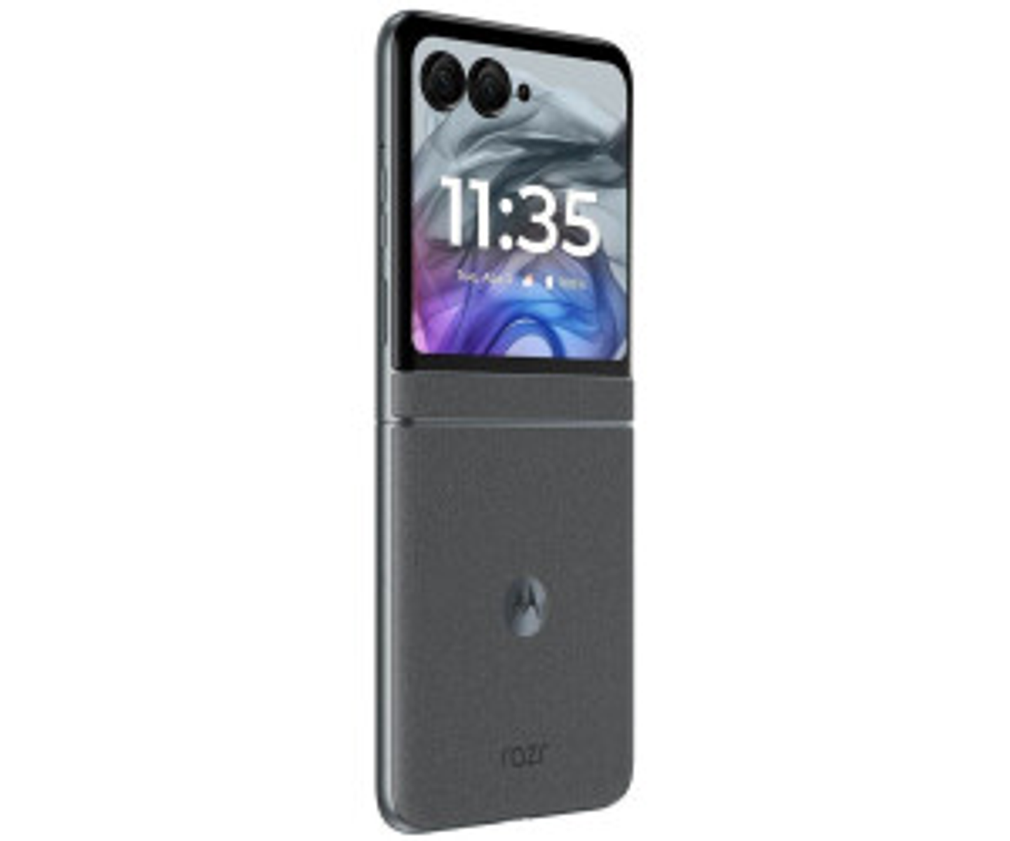 Szara klapka z dwoma aparatami u góry i wyświetlaczem czasu.