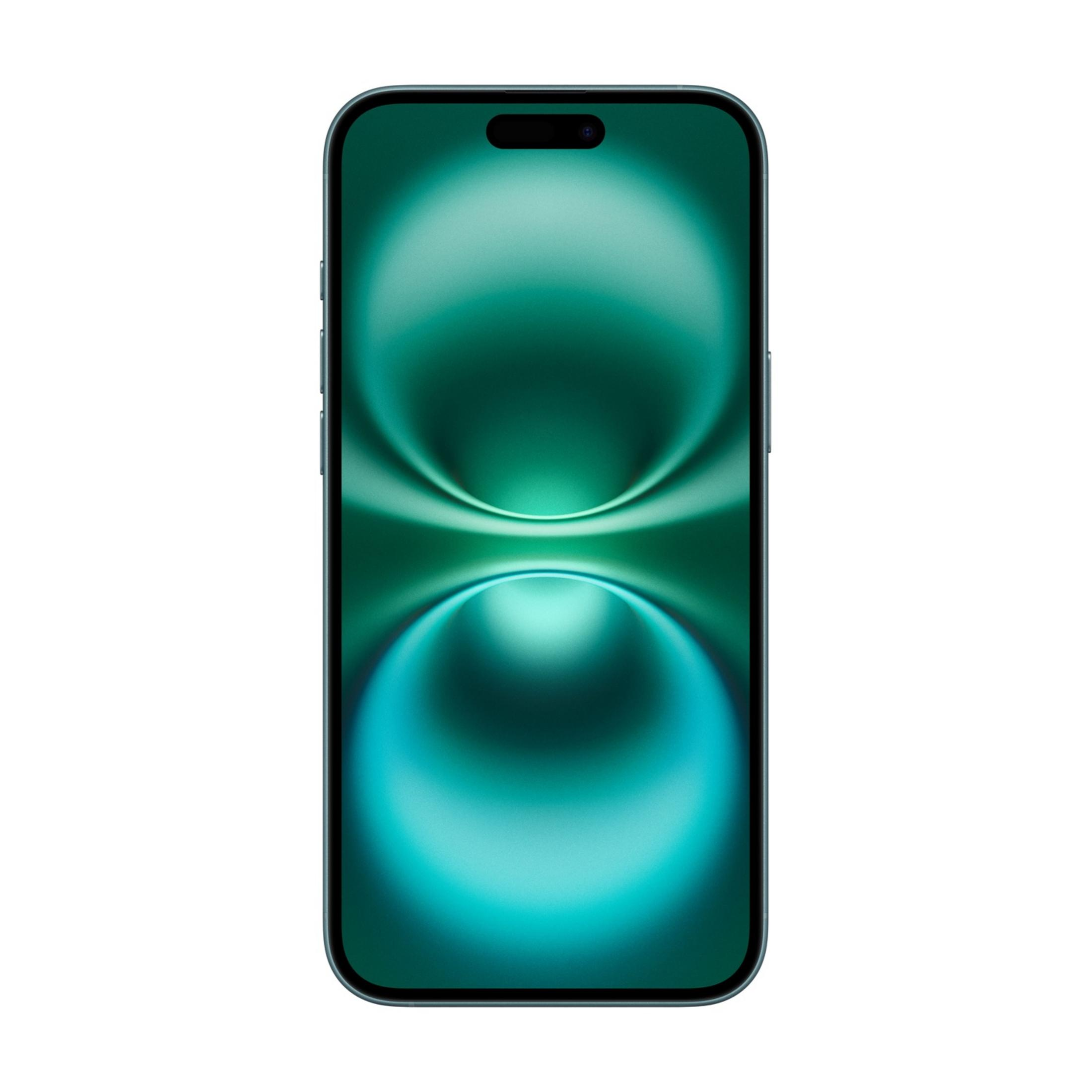 Ciemnoniebieski smartfon z dynamicznym tłem. Zaokrąglone krawędzie po lewej i prawej.