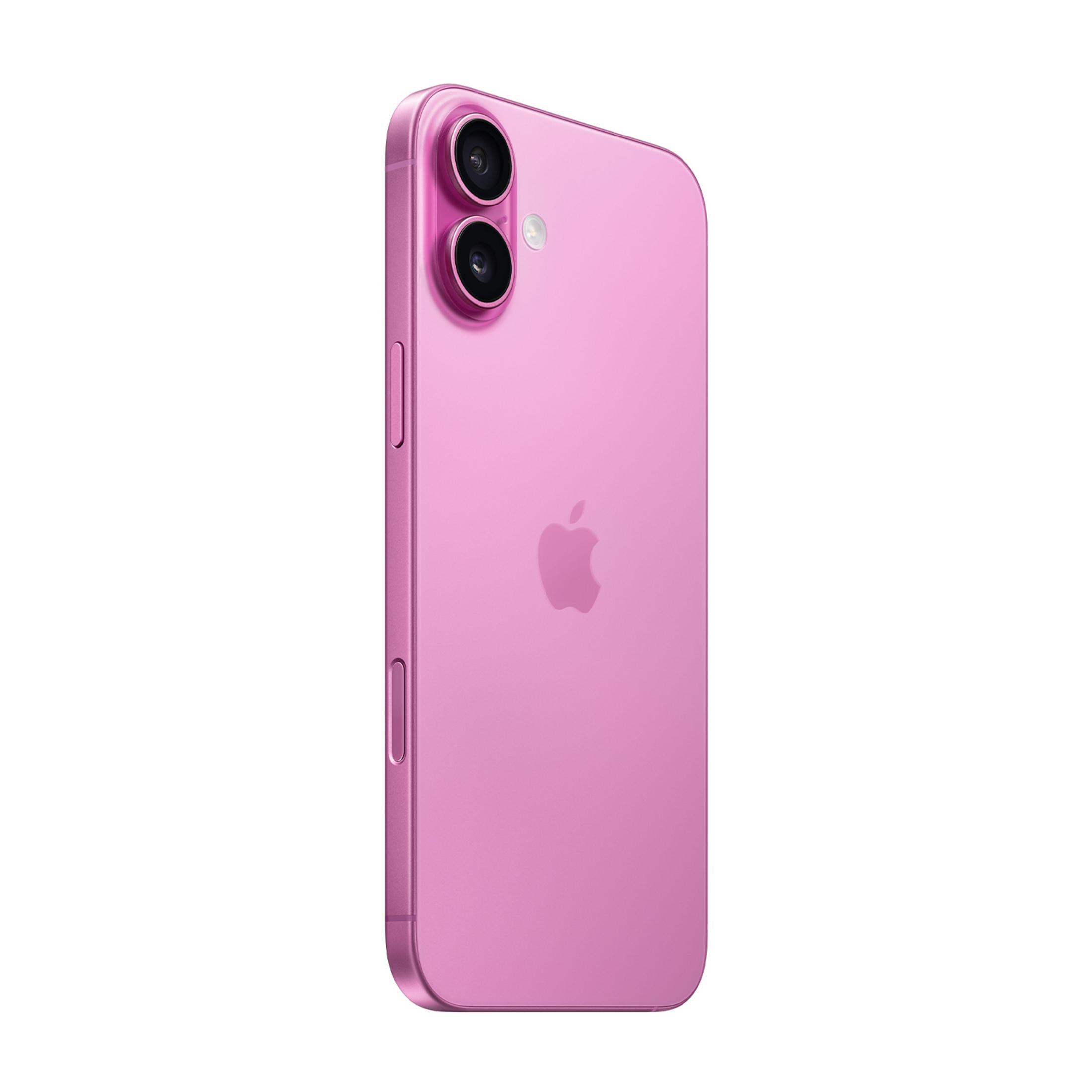 Un iPhone rosa con sistema a doppia fotocamera e logo Apple sul retro.