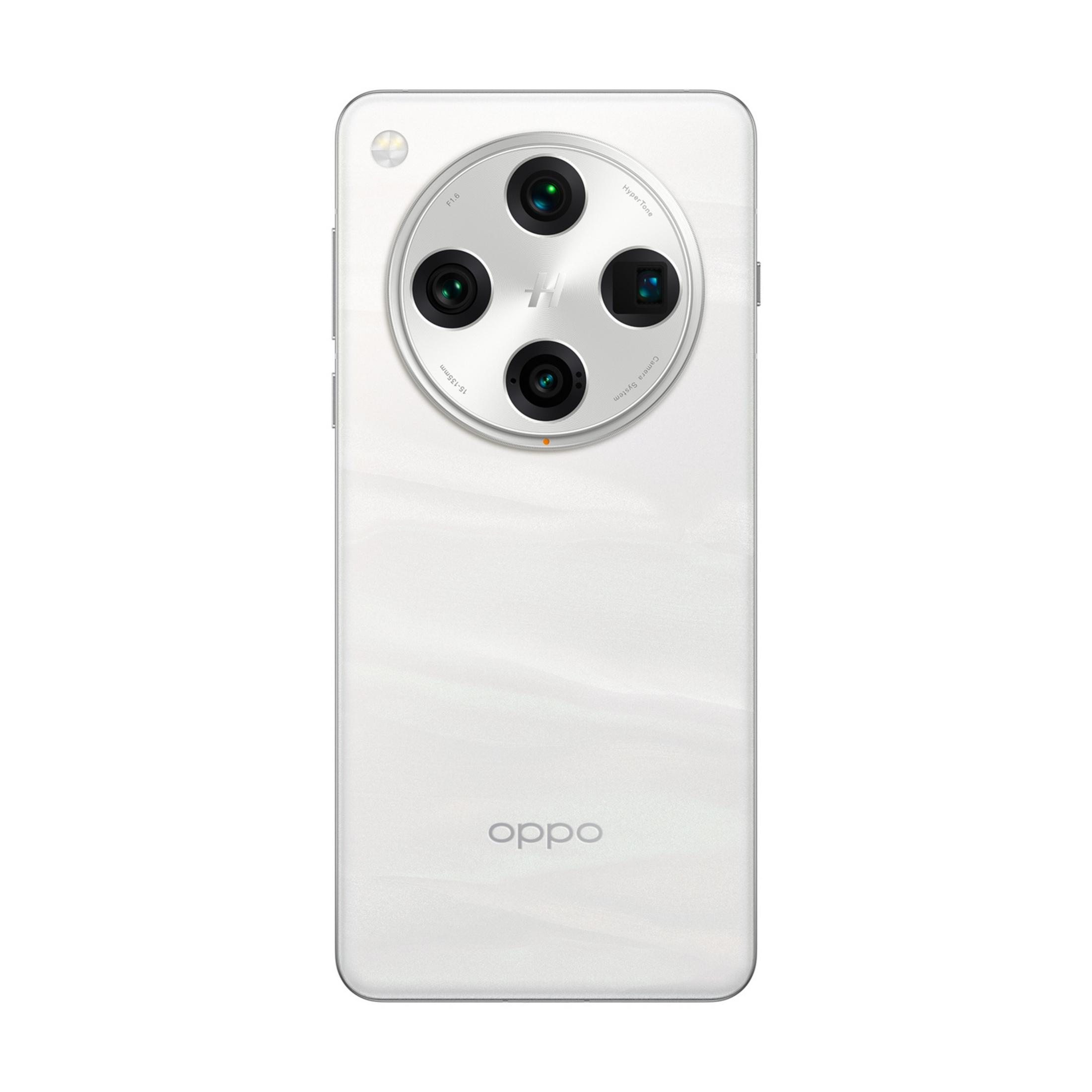 Biały tył telefonu z okrągłym modułem aparatu zawierającym cztery obiektywy.