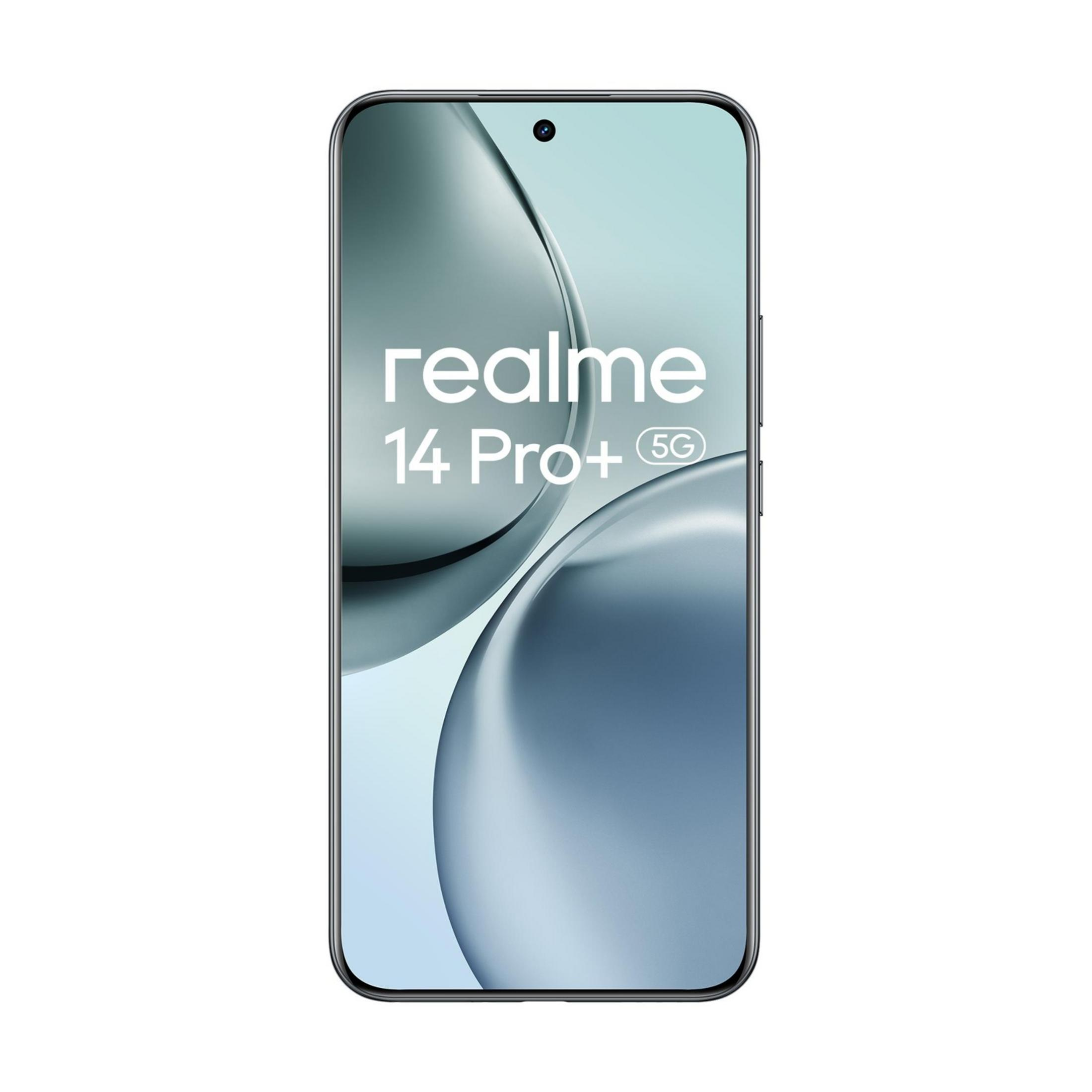 Ein Realme 14 Pro+ 5G Smartphone mit einem Loch für die Frontkamera.