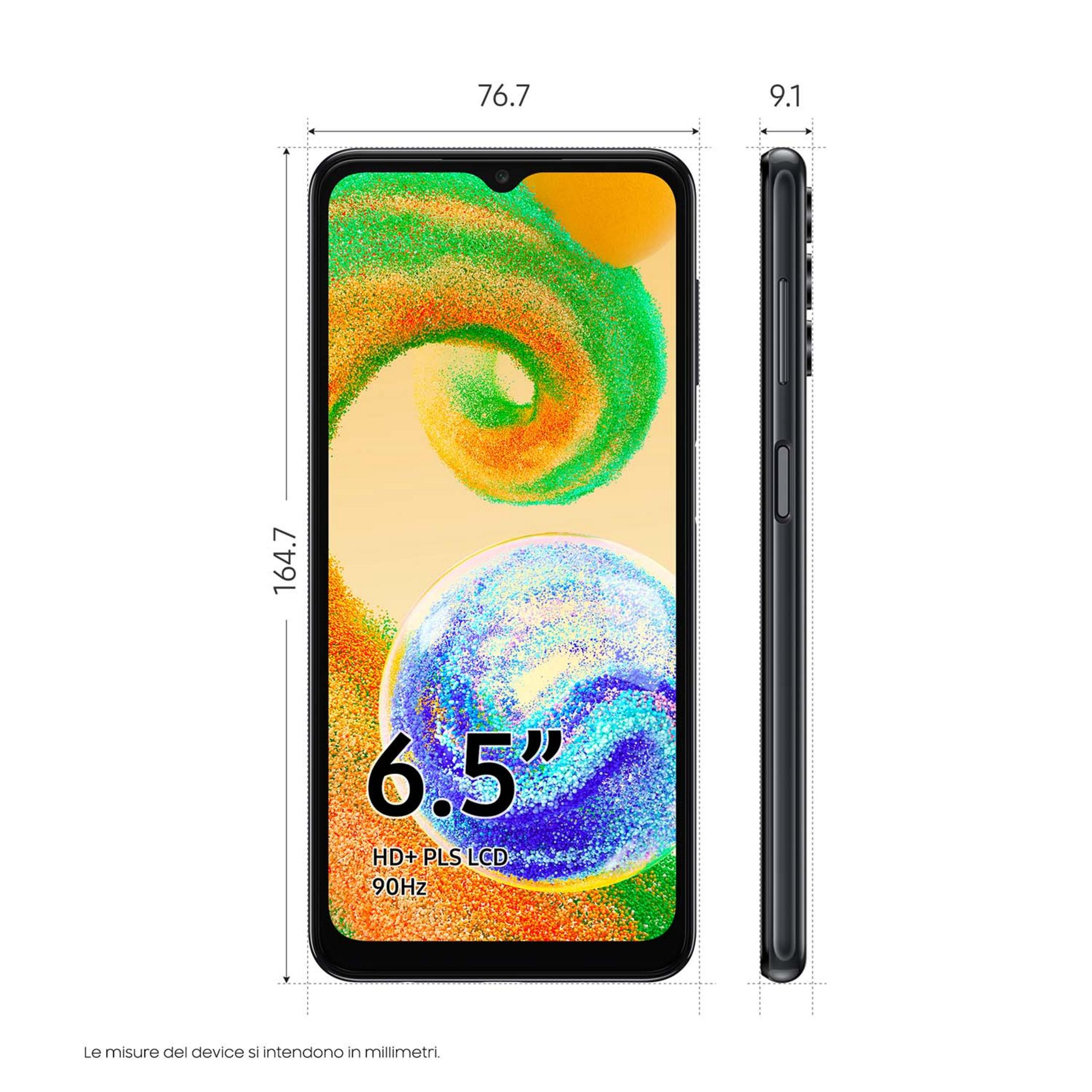 Czarny smartfon z wyświetlaczem HD+ PLS LCD 6,5 cala 90 Hz.