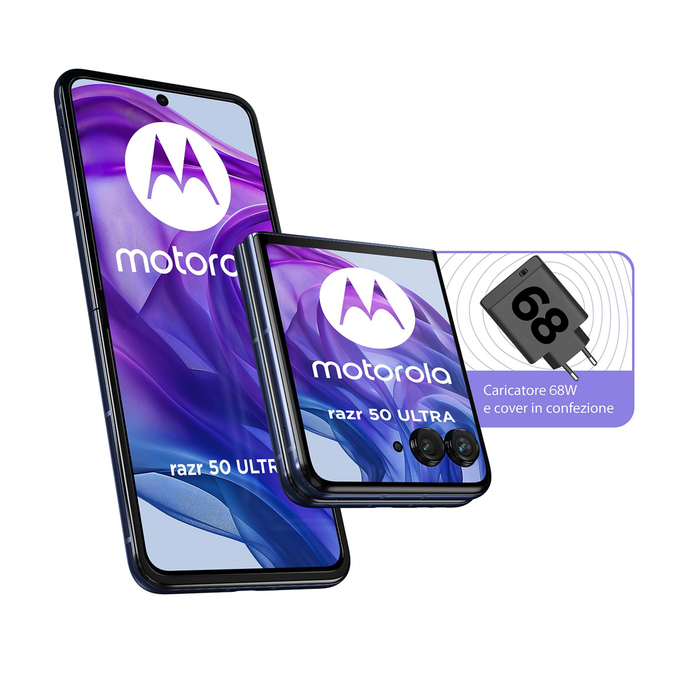 Smartfon Motorola Razr 50 Ultra z ładowarką 68W i etui.