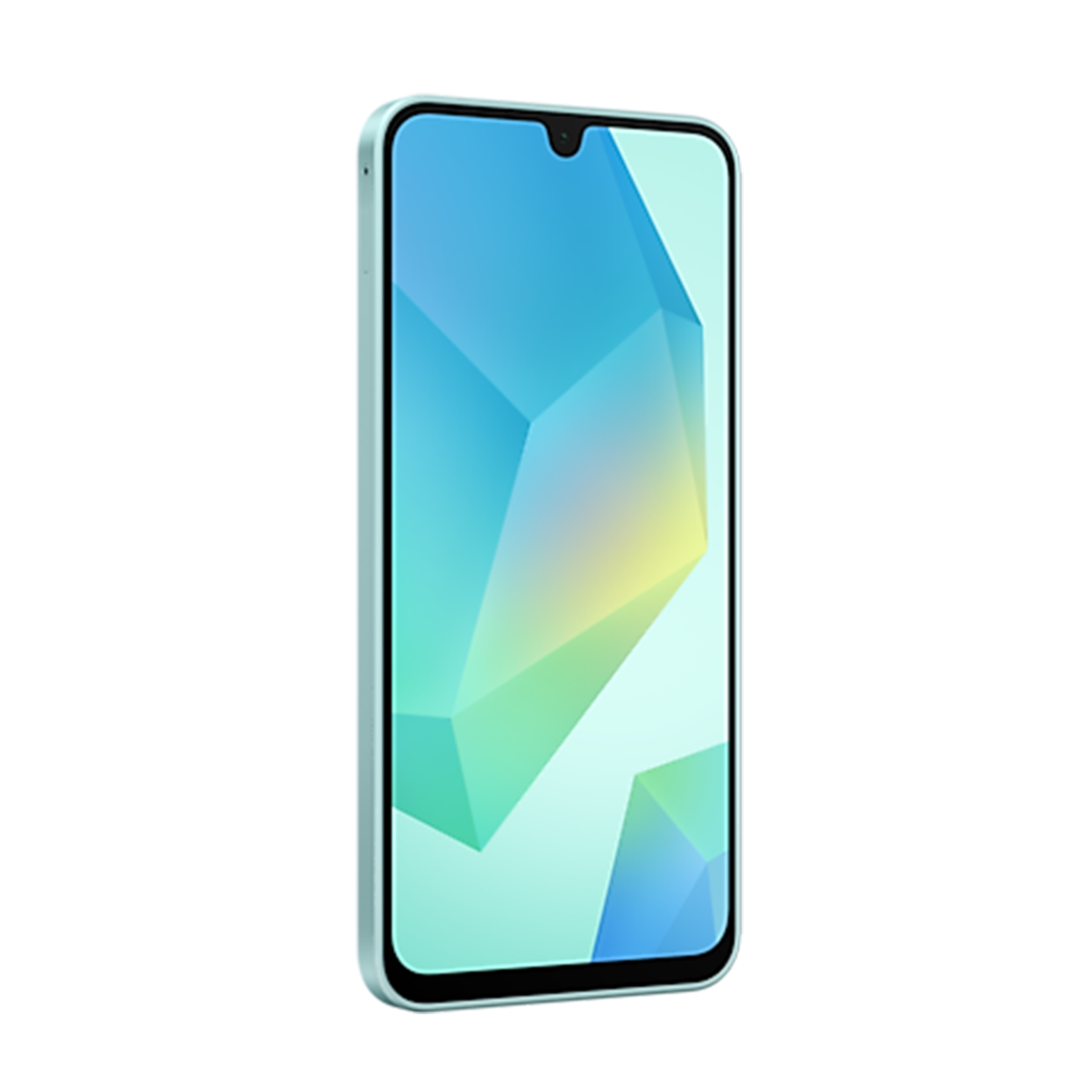 Ein hellgrünes Smartphone mit einem abstrakten, bunten Hintergrund.