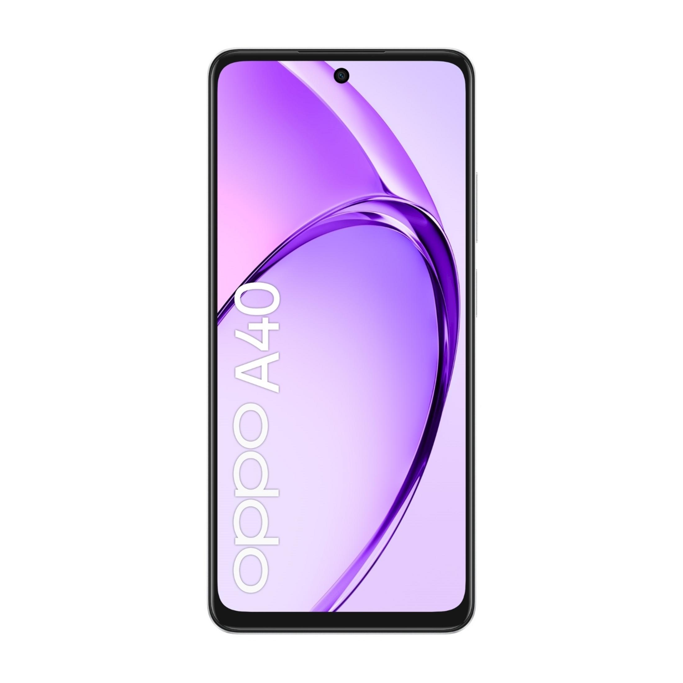 Un smartphone con fondo morado que muestra "oppo A40".