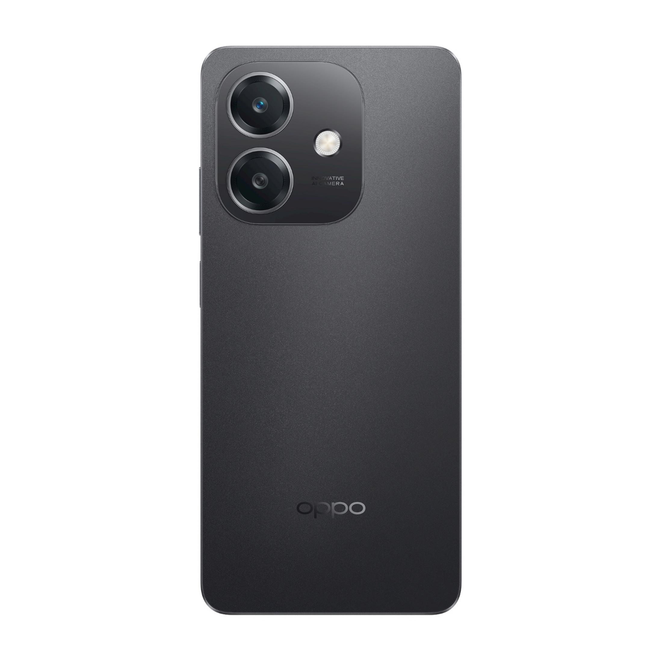 Retro di uno smartphone OPPO scuro opaco con due obiettivi.