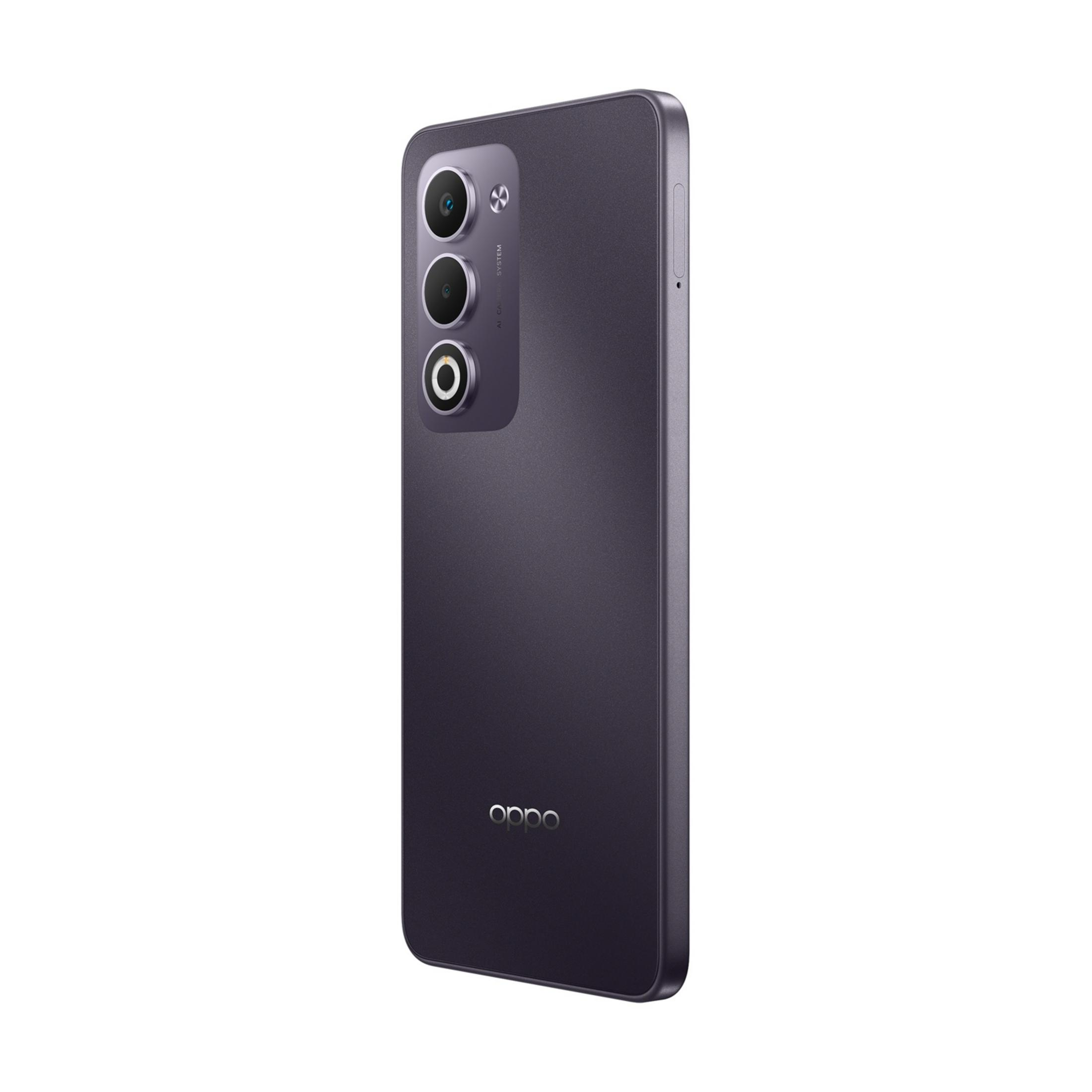 Ciemnoszary smartfon z trzema tylnymi aparatami i logo OPPO.