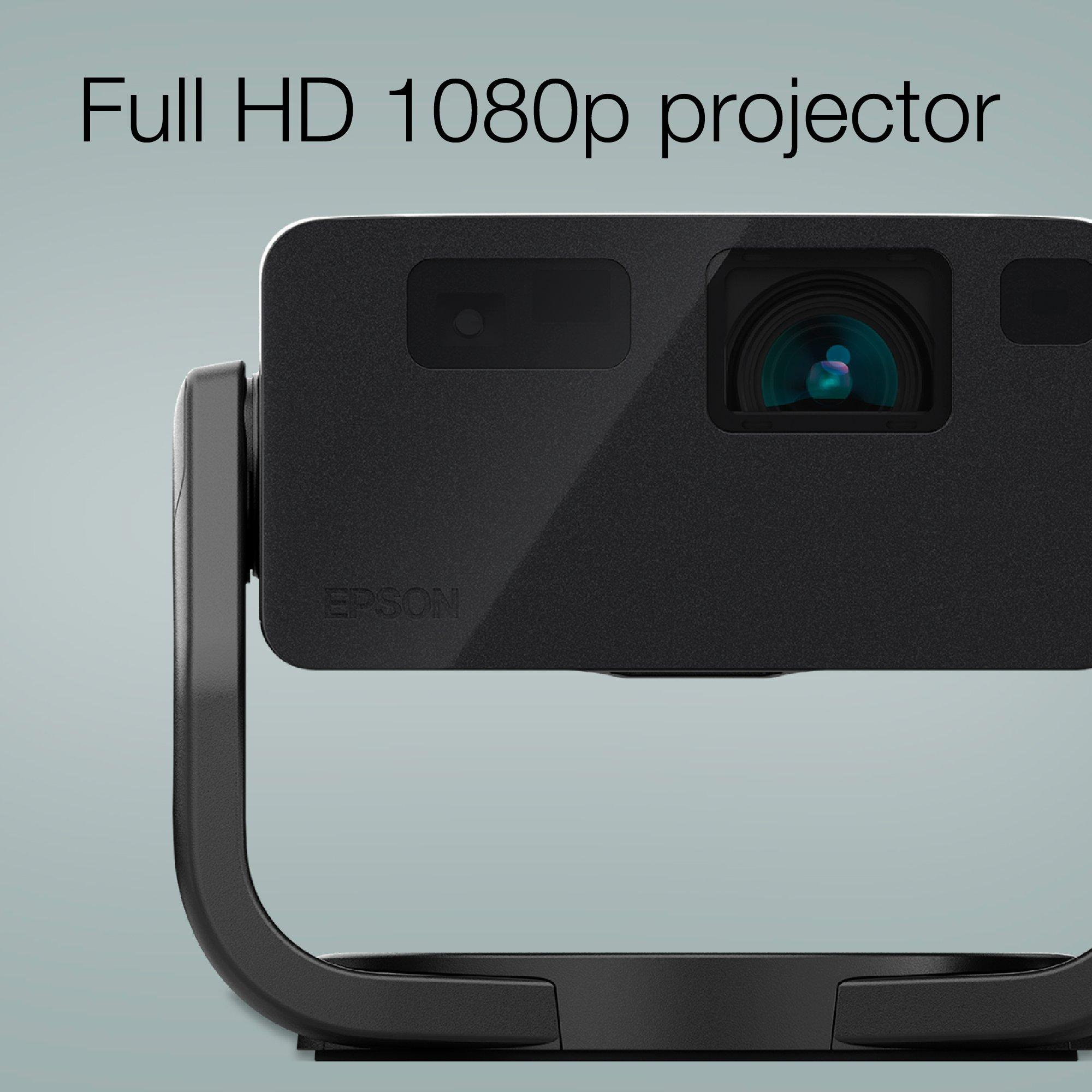 Ein schwarzer Epson Full HD 1080p Projektor mit einem Metallständer.
