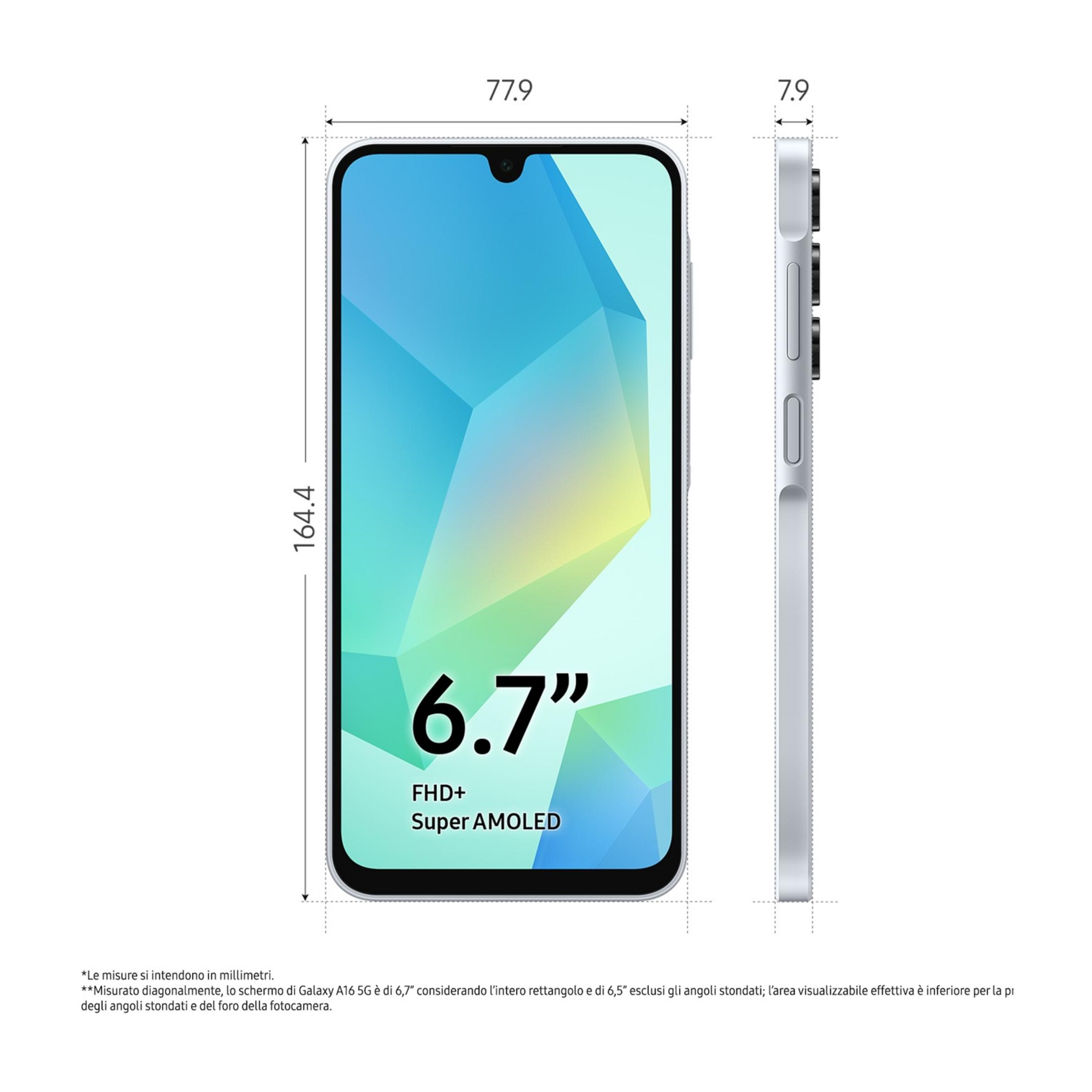 Smartfon z ekranem 6,7 cala, wysokość 164,4 mm, szerokość 77,9 mm.