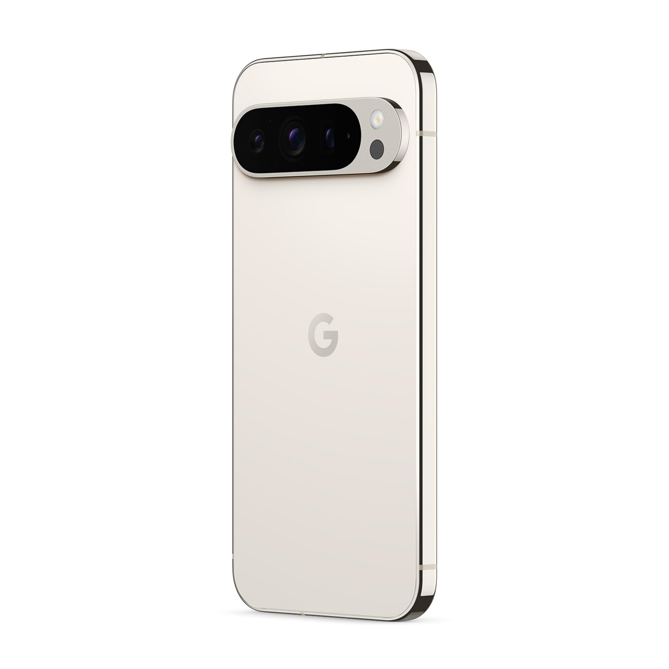 Jasny smartfon Google Pixel z logo G i obiektywem aparatu.