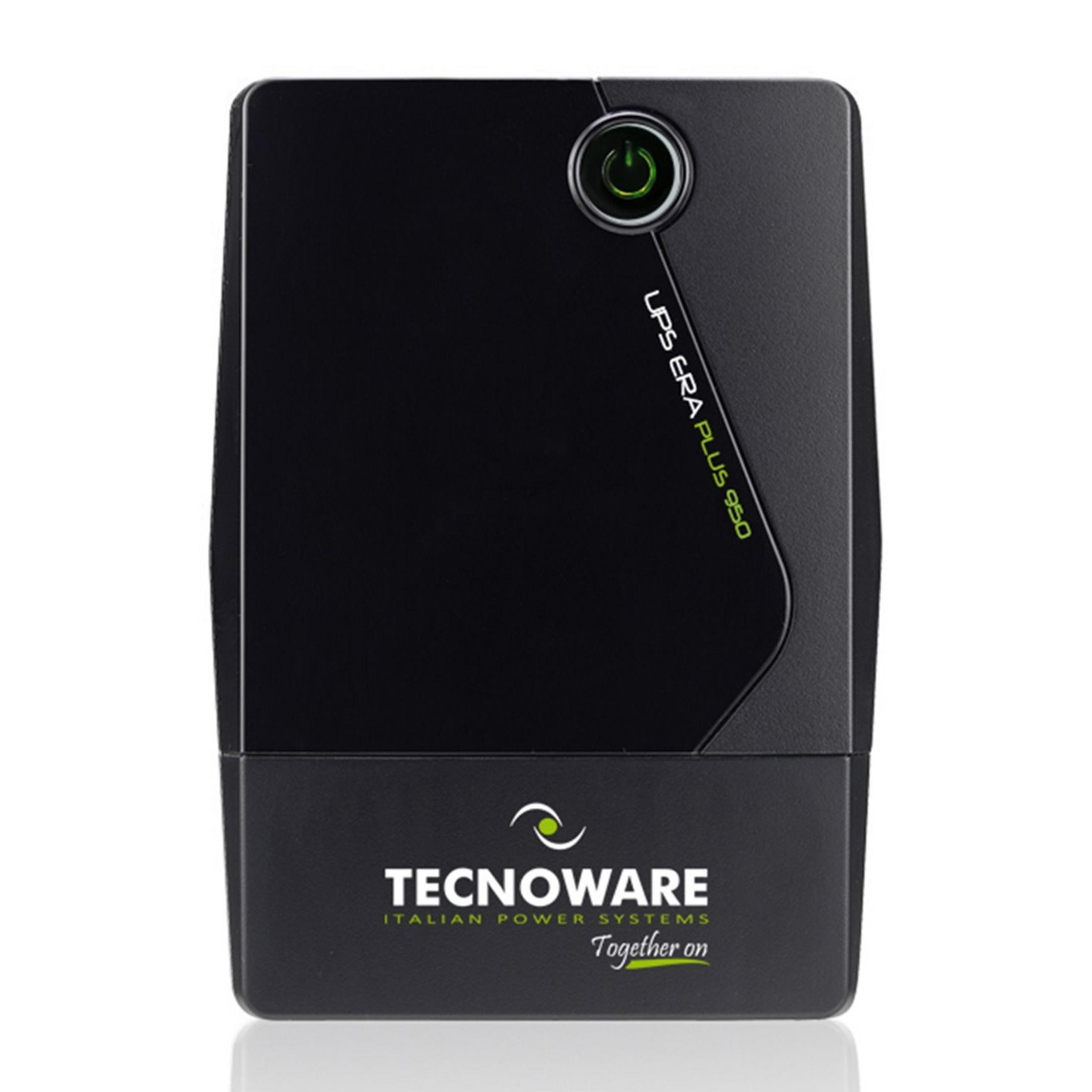 UPS nero con simbolo di accensione verde e logo Tecnoware.