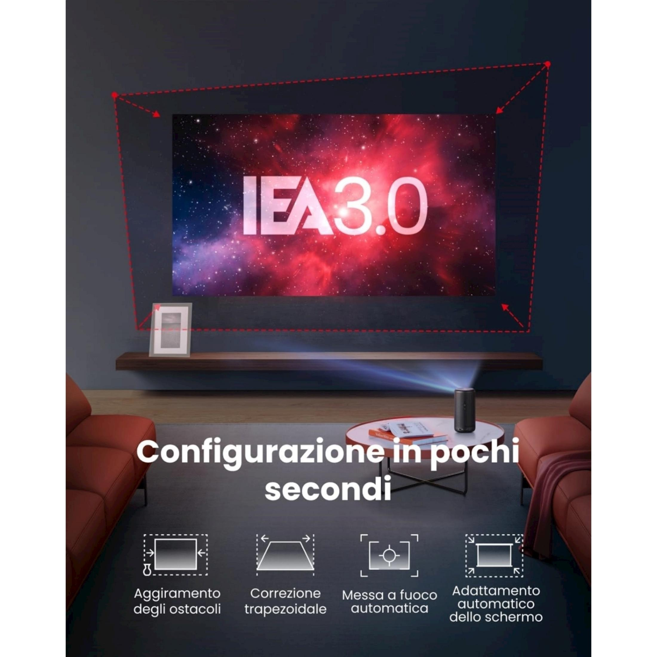 Projektor wyświetla "IFA 3.0" na ścianie w salonie.