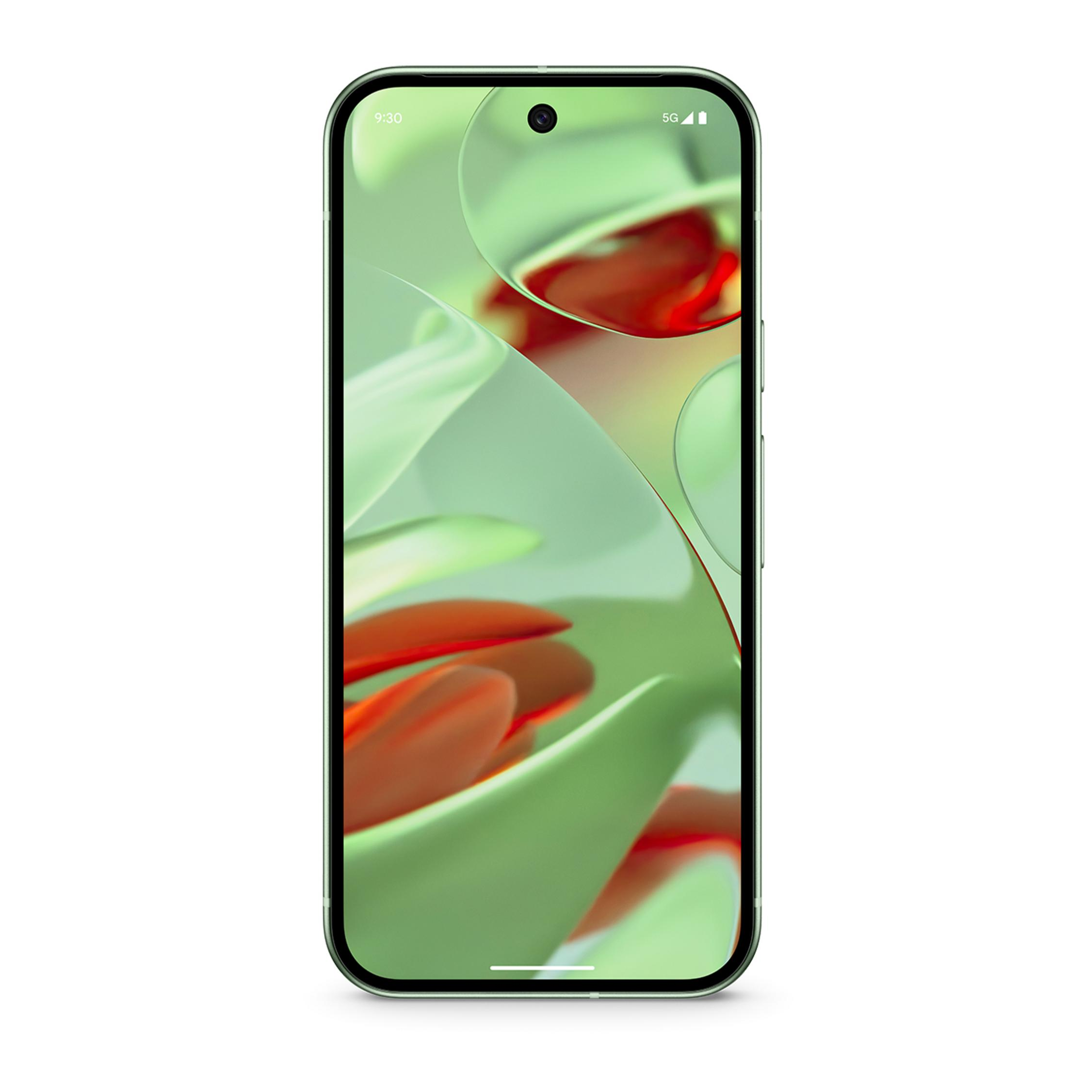 Smartfon z abstrakcyjną, zielono-czerwoną tapetą.