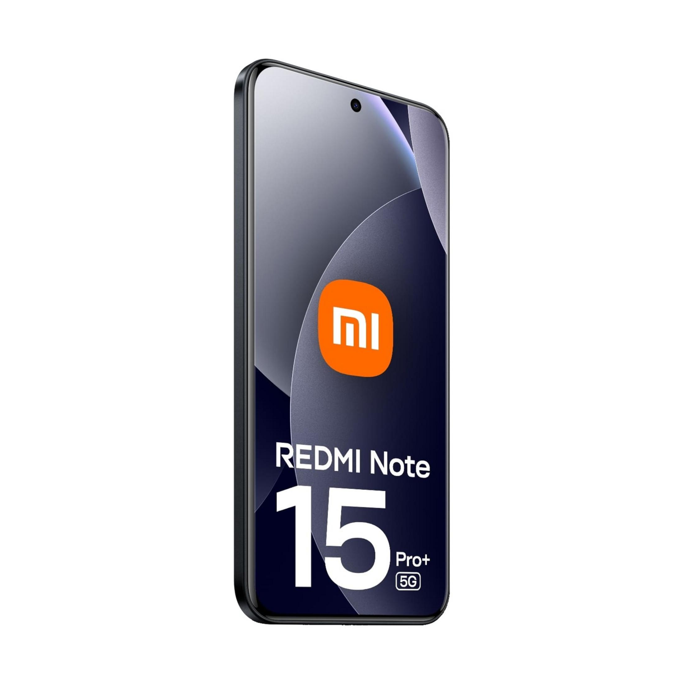 Un smartphone noir affichant le logo Mi et le texte REDMI Note 15 Pro+ 5G.