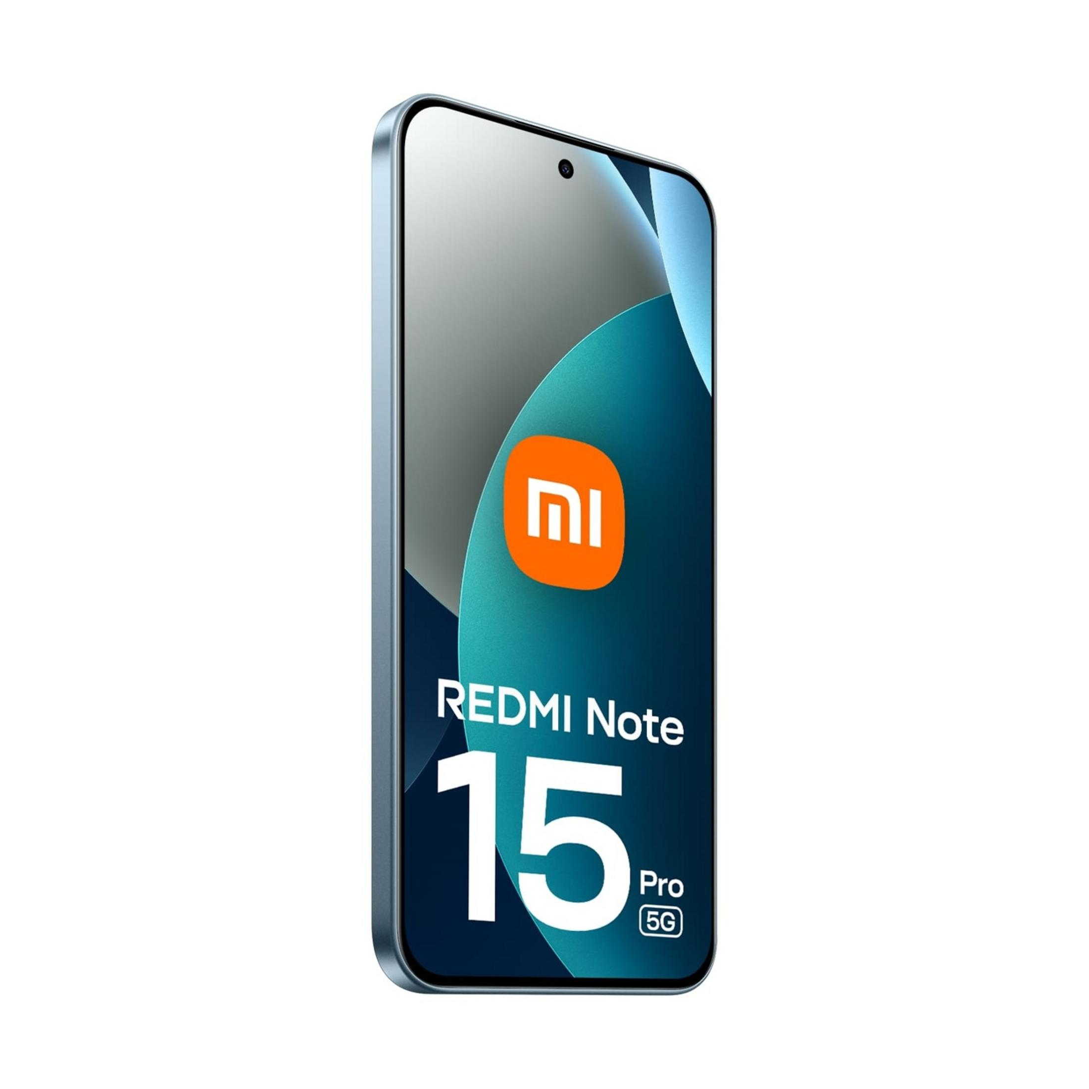 Szary smartfon z logo Mi i napisem REDMI Note 15 Pro 5G.