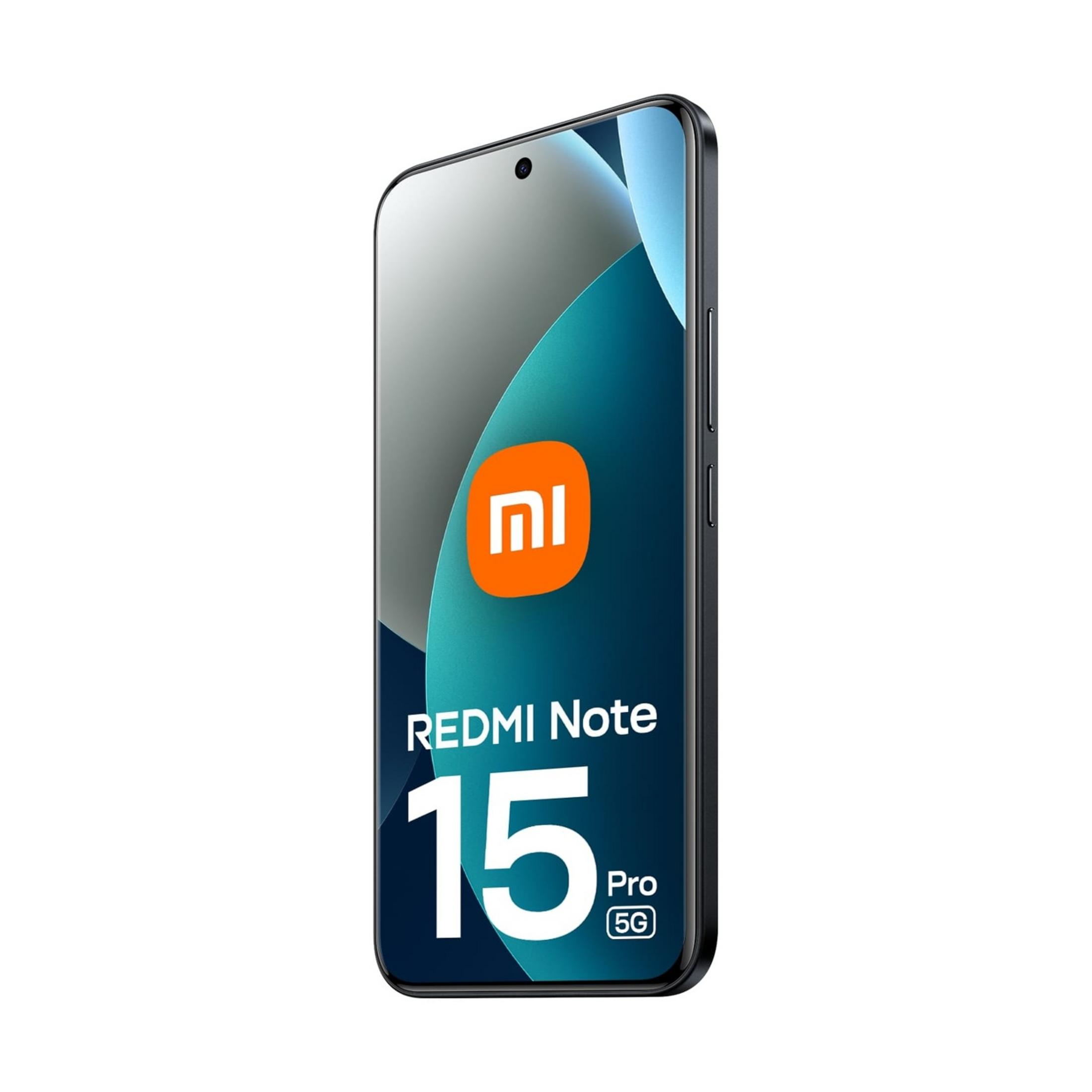 Czarny smartfon z logo Mi, liczbą 15, Redmi Note i 5G.