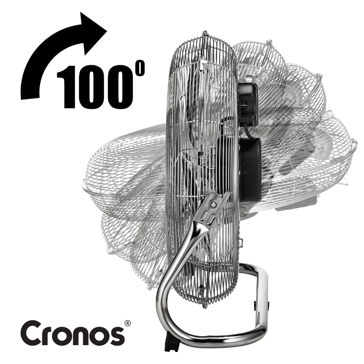 Srebrny wentylator Cronos pokazuje oscylację 100°.