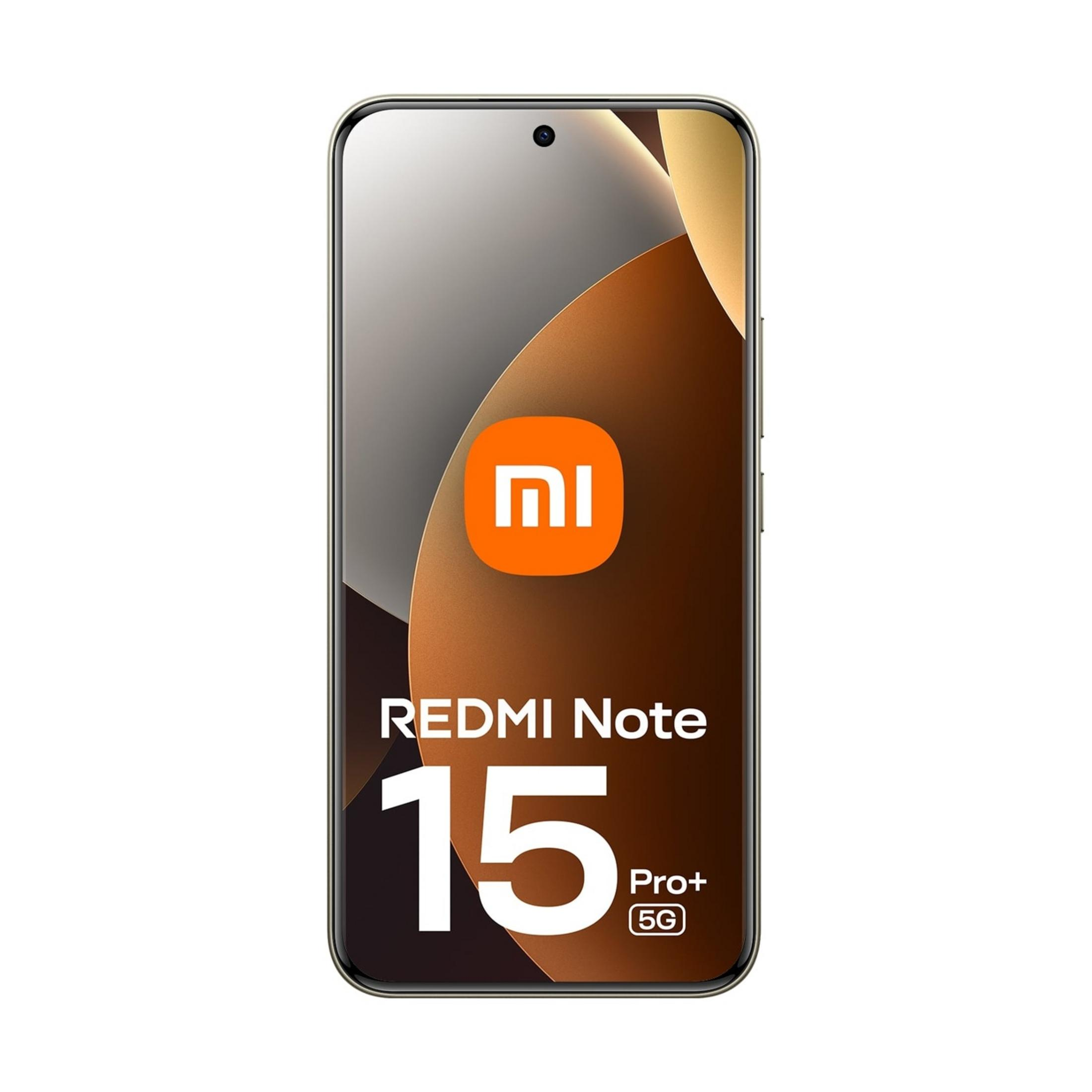 Smartfon Xiaomi Redmi Note 15 Pro+ 5G z pomarańczowym logo.